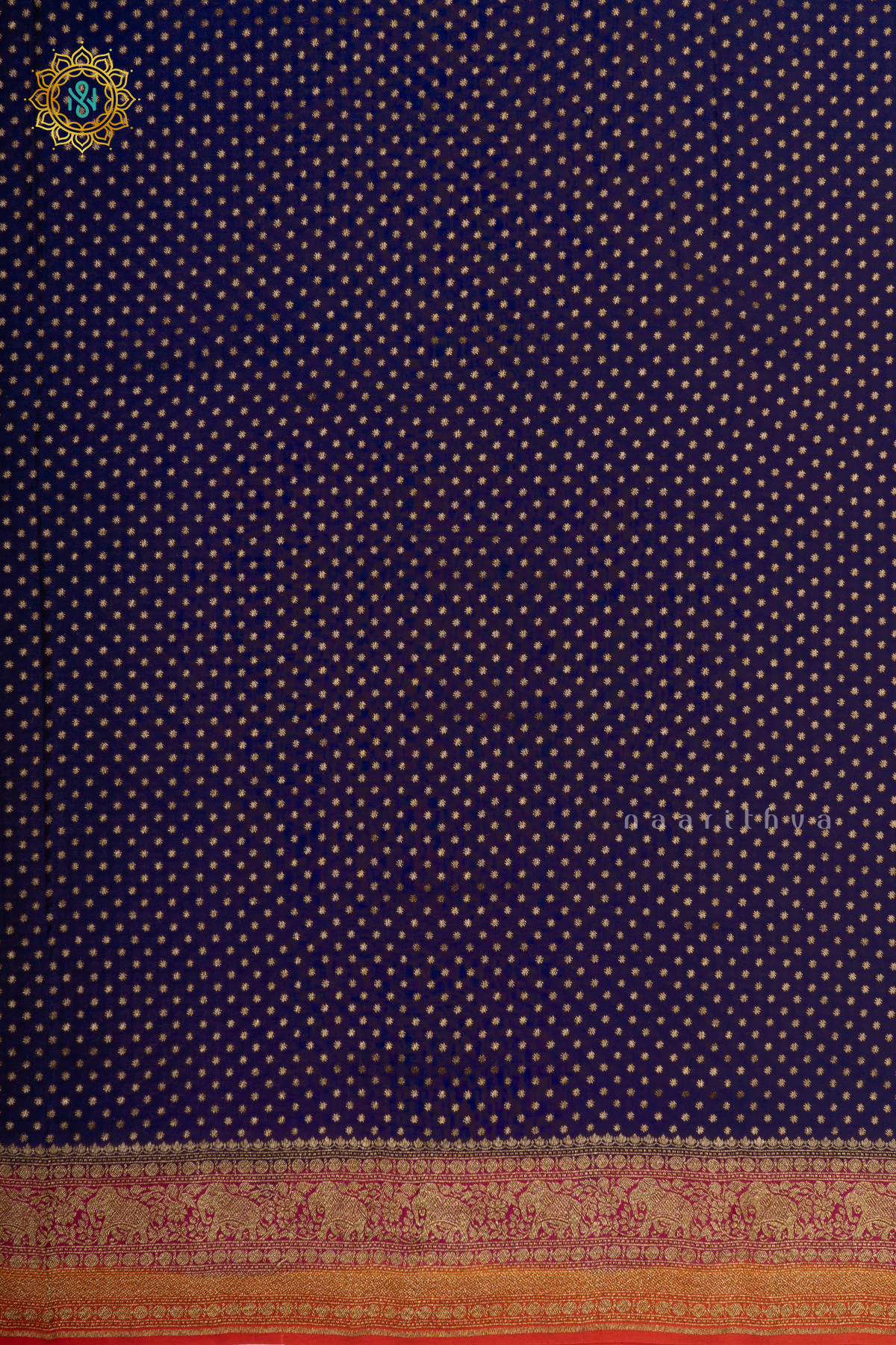 BLUE WITH PINK & ORANGE - PURE BANARASI CREPE SILK