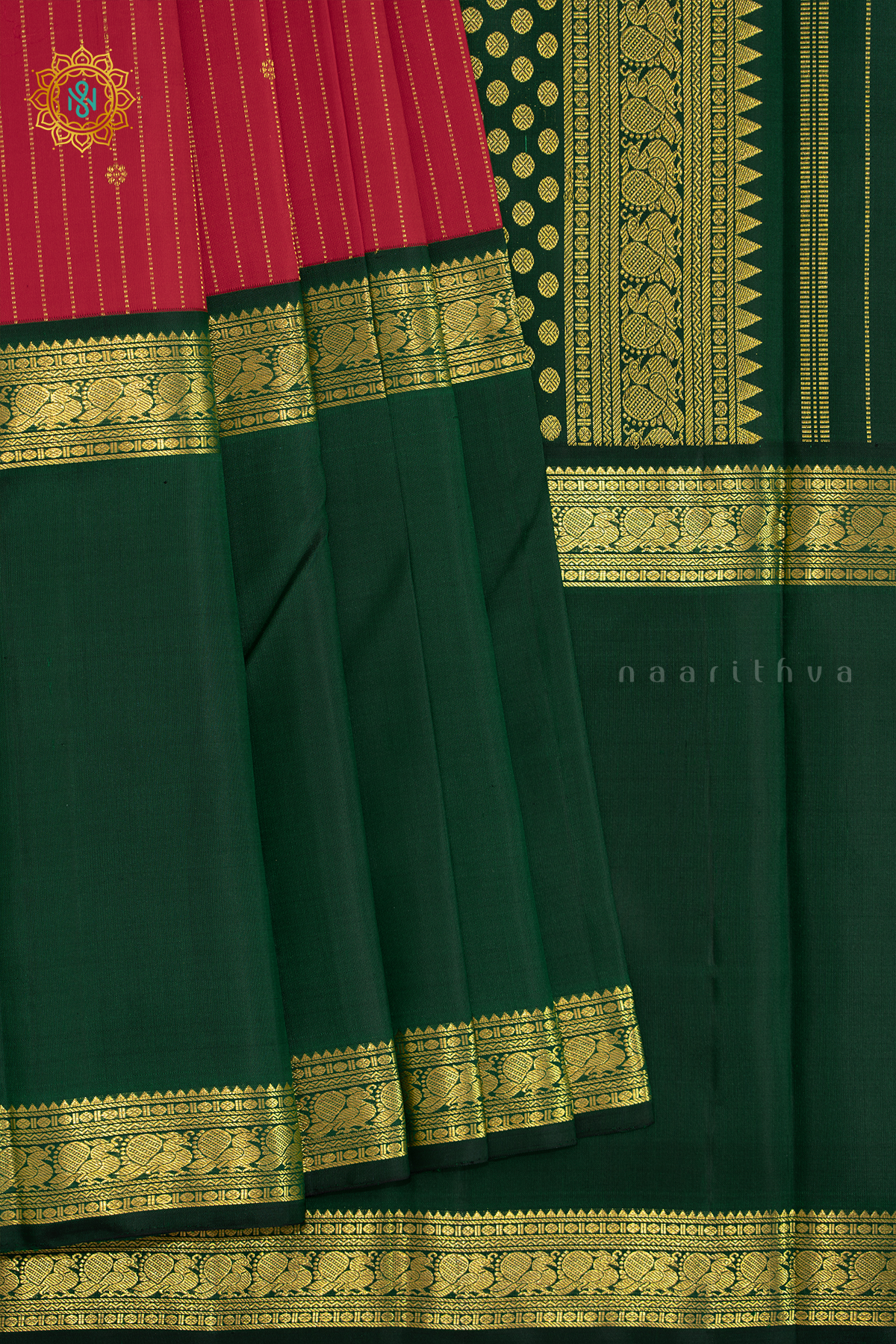 RED WITH GREEN - PURE KANJIVARAM SILK