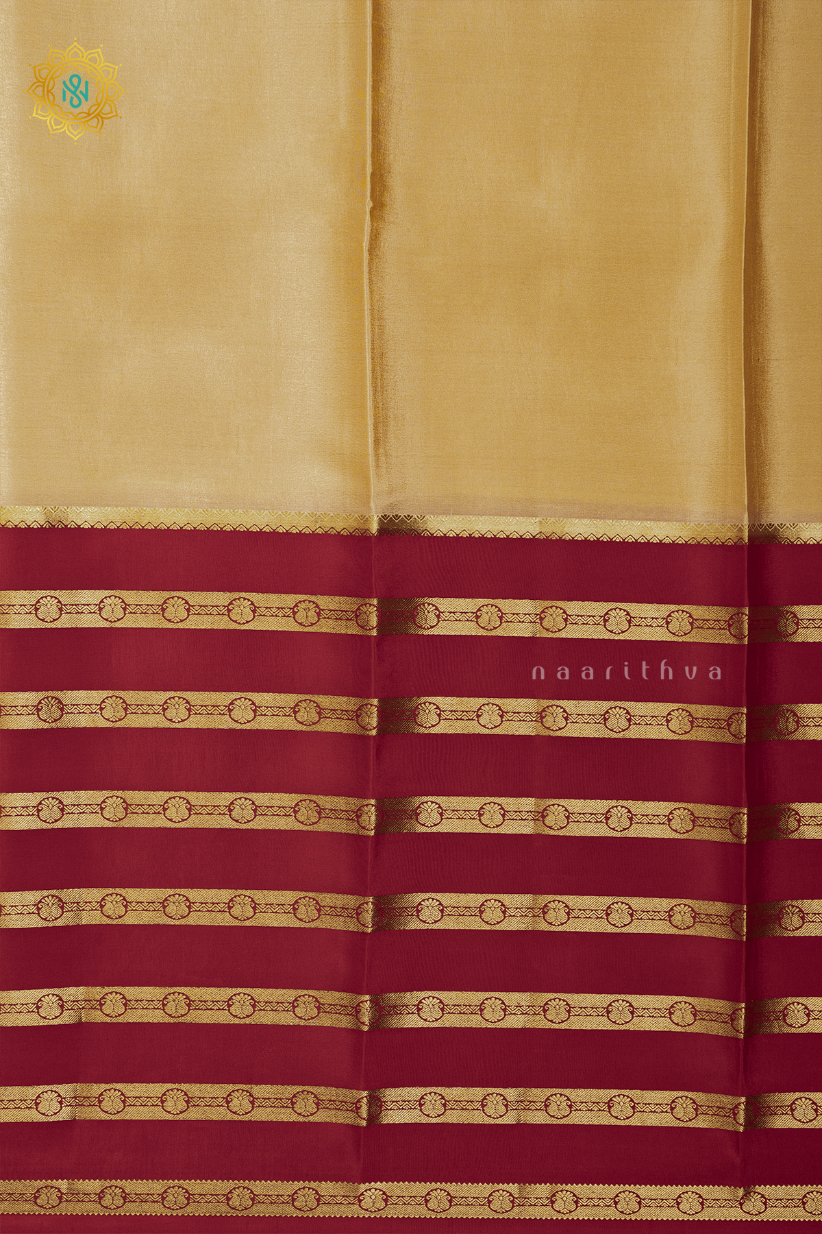 LIGHT BISCUIT WITH RED - PURE MYSORE CREPE SILK