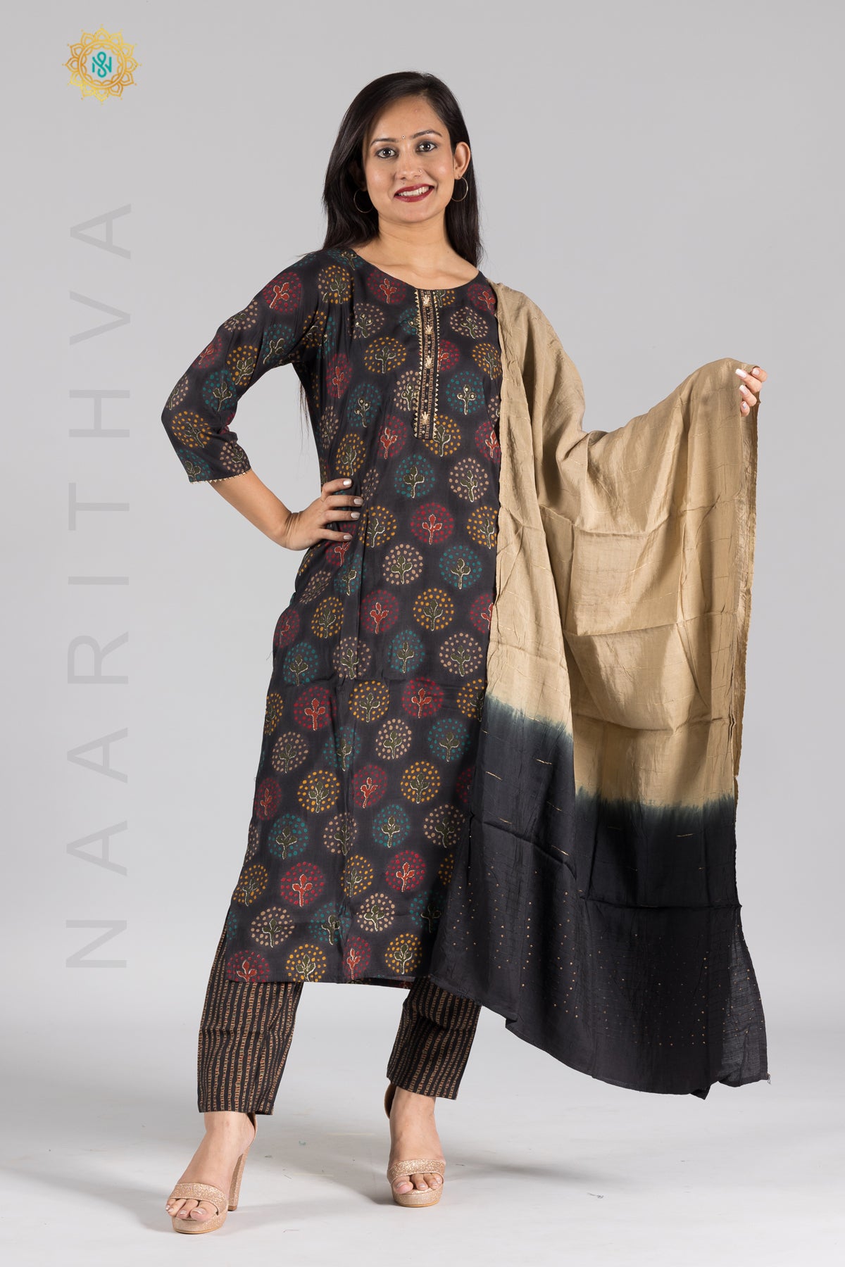 BLACK - KURTI SET WITH STRAIGHT CUT PANT AND DUPATTA