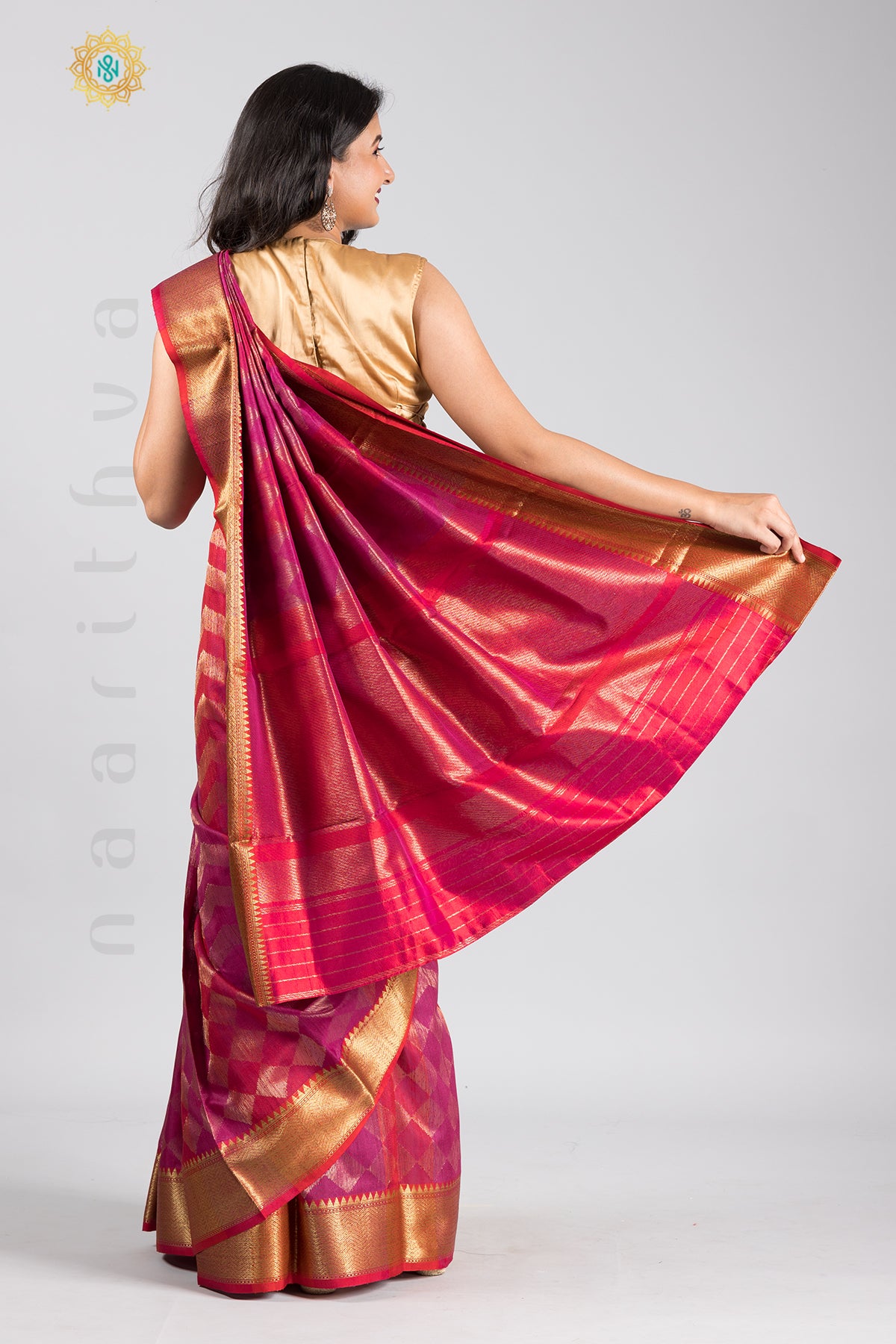 PINK WITH RED - PURE TUSSAR SILK WITH ZARI WOVEN BODY & CONTRAST PALLU & BLOUSE