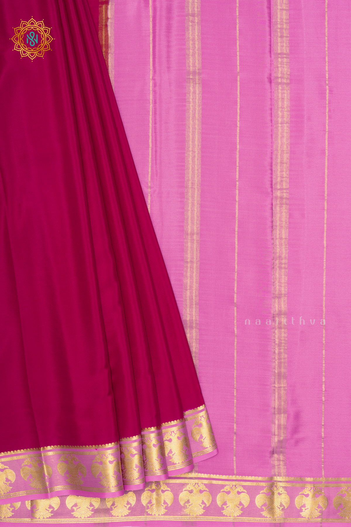 RANI PINK WITH LIGHT PINK - PURE MYSORE CREPE SILK