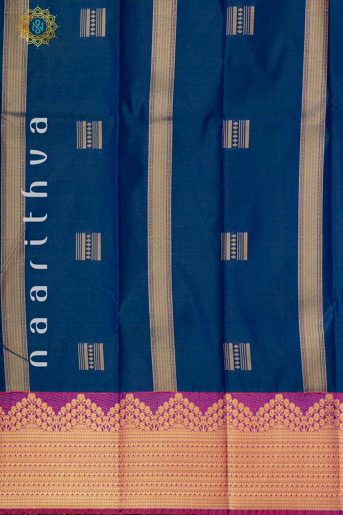 BLUE WITH MAGENTA & PINKISH RED - SEMI KANCHI