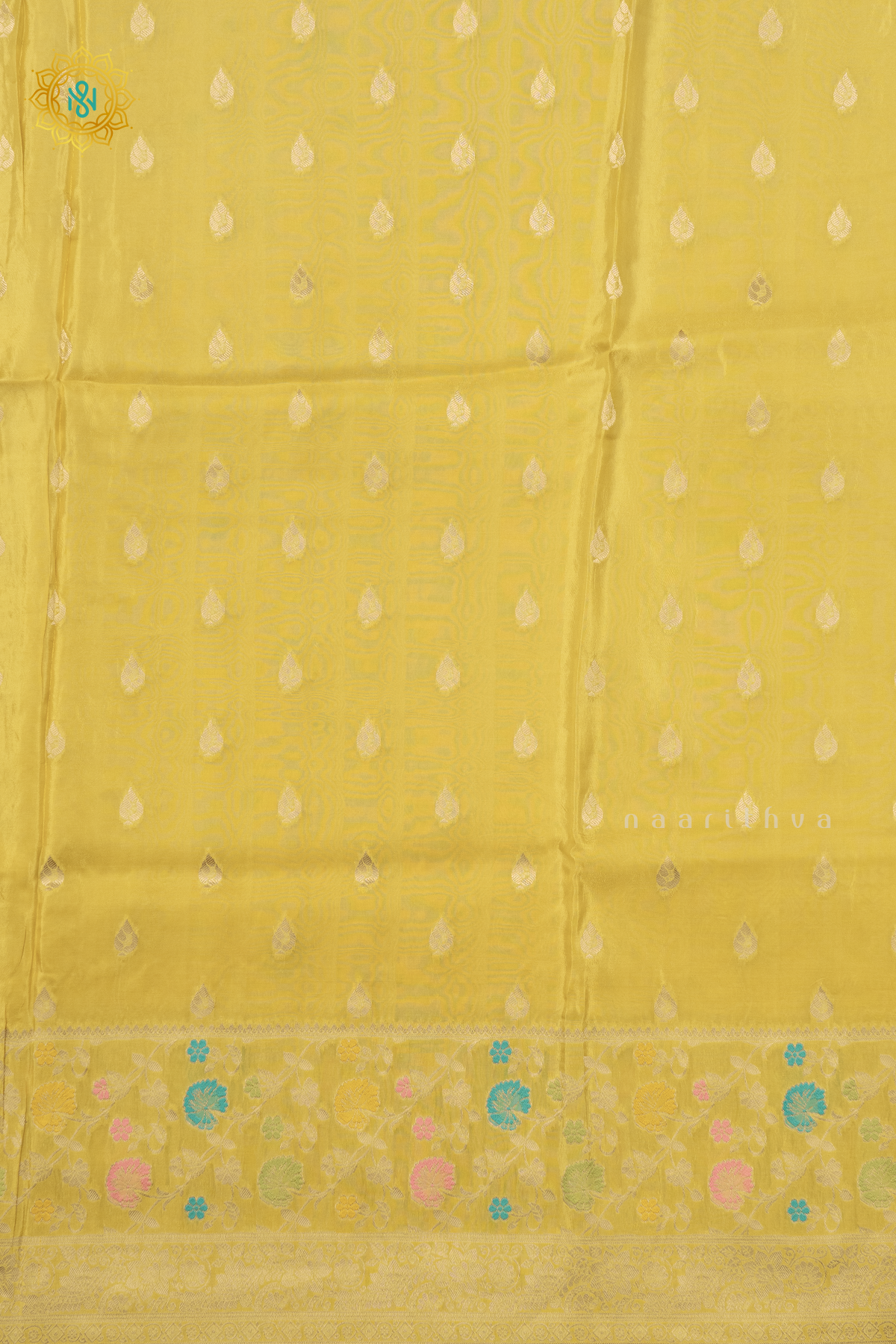 YELLOW WITH OLIVE GREEN - SATIN CREPE