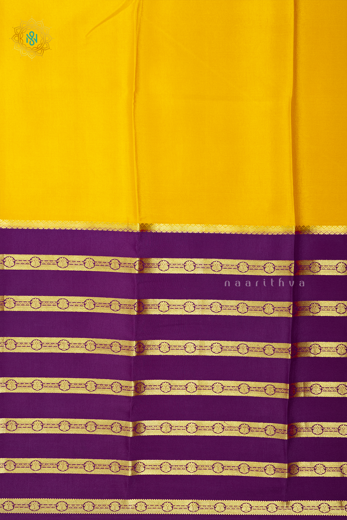 YELLOW WITH PURPLE - PURE MYSORE CREPE SILK