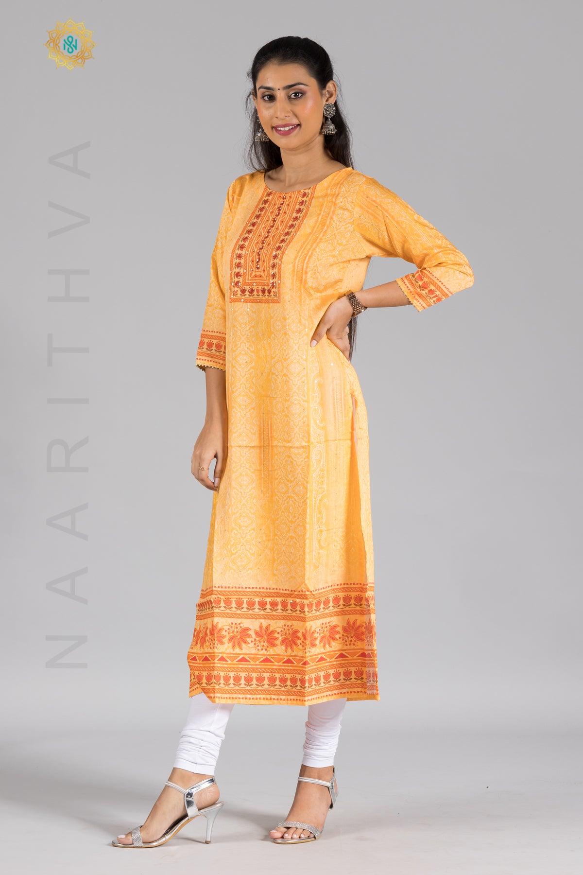YELLOW - CASUAL KURTI WITH THREAD & SEQUINS WORK