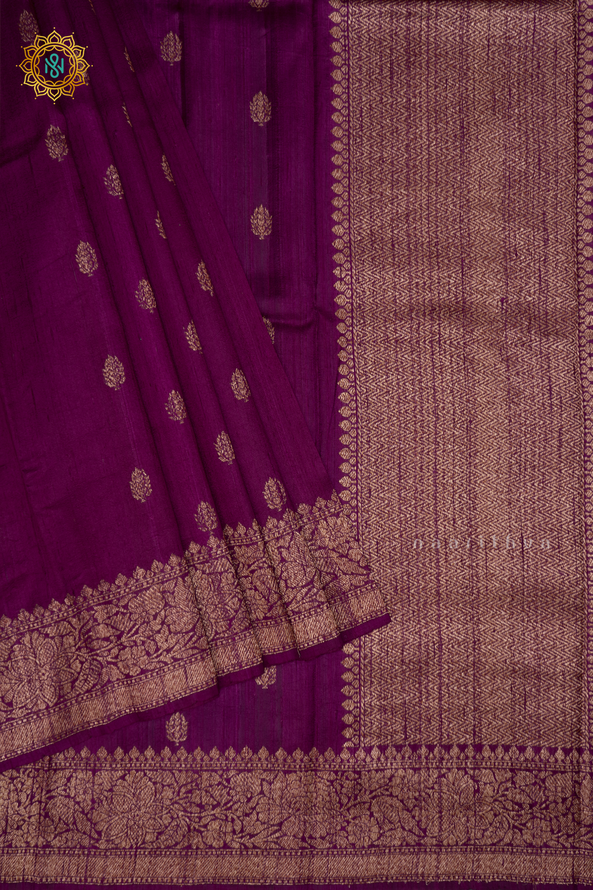 MAGENTA - PURE BANARASI RAW SILK SAREE WITH ALLOVER ZARI WOVEN BUTTAS AND BORDER