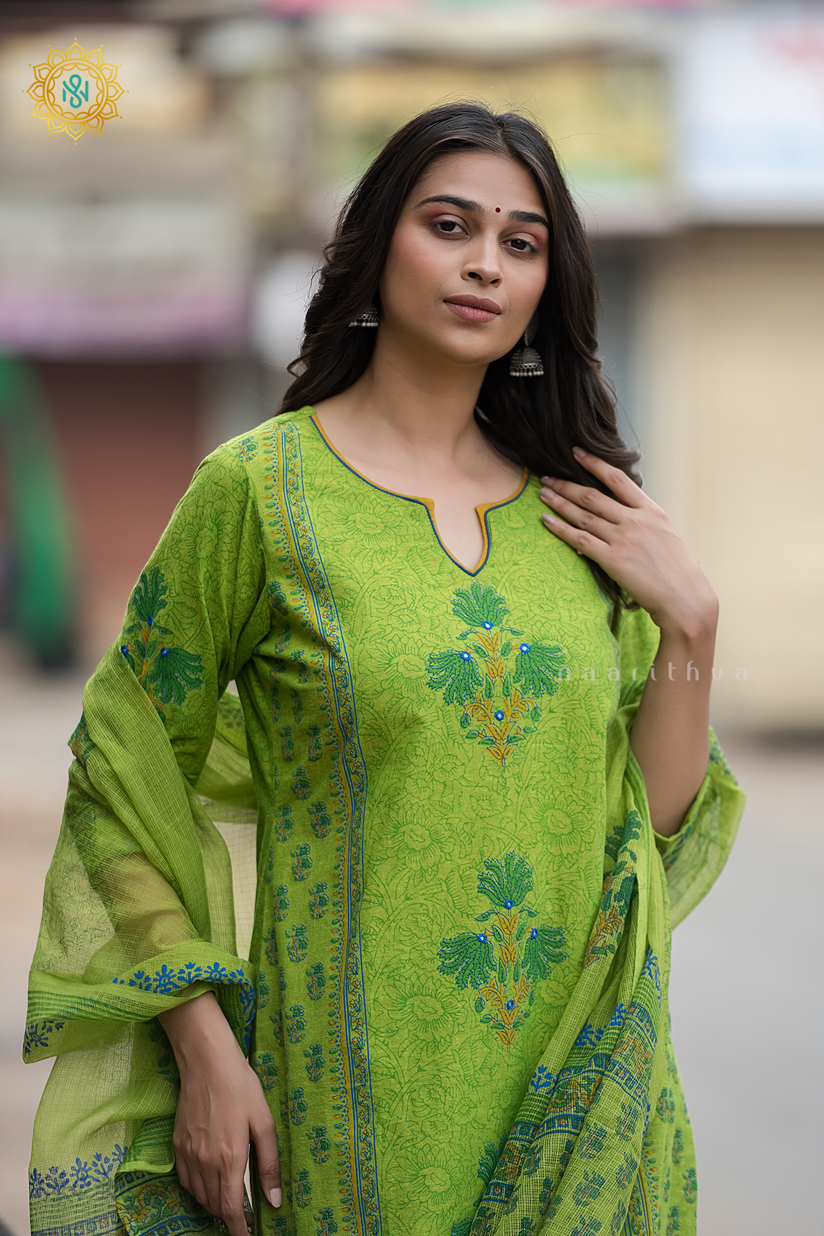 GREEN - COTTON 3PC SALWAR SUIT WITH TOP, BOTTOM & DUPATTA