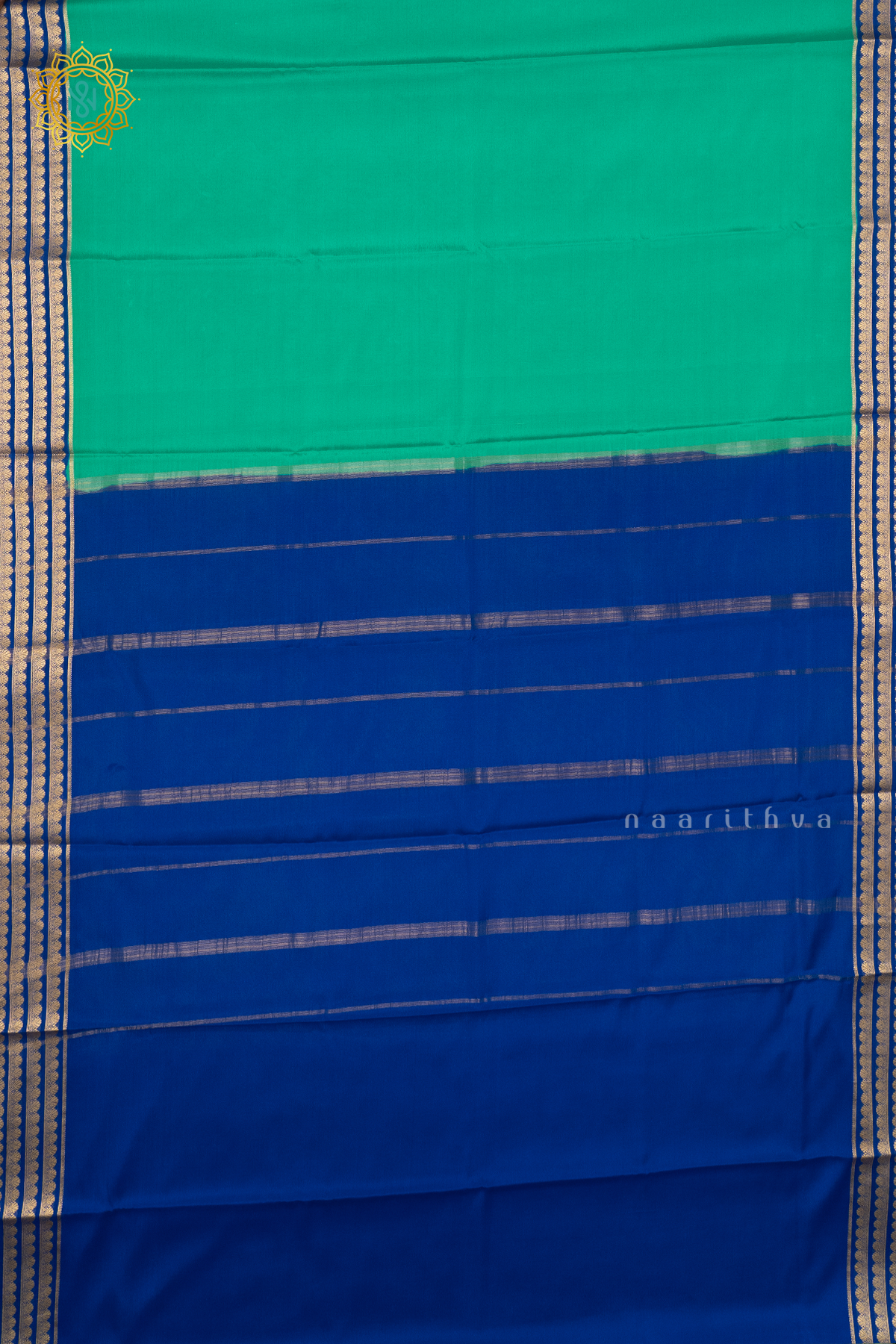 AQUA GREEN WITH BLUE - PURE MYSORE CREPE SILK