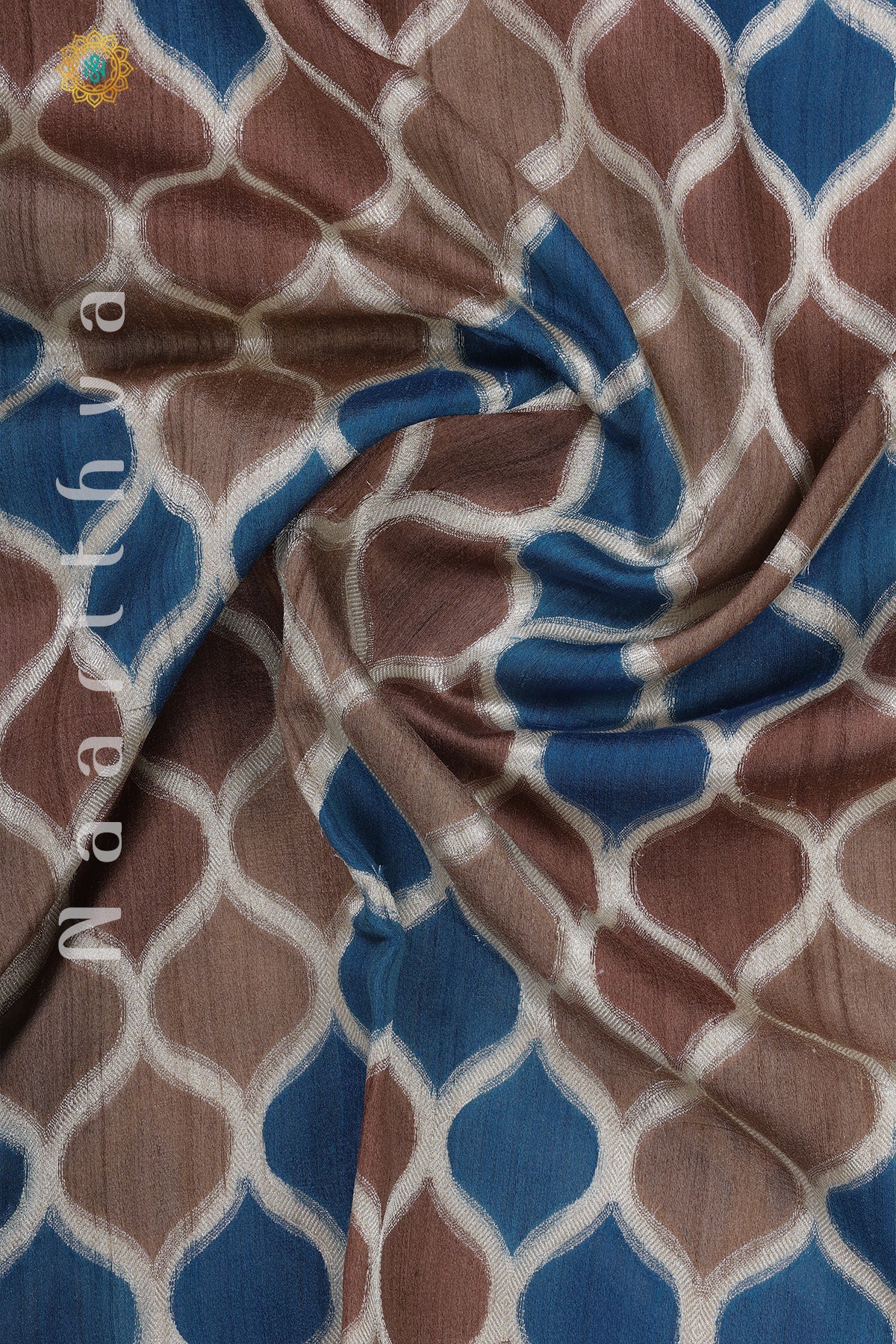 BROWN WITH BLUE - PURE TUSSAR SILK