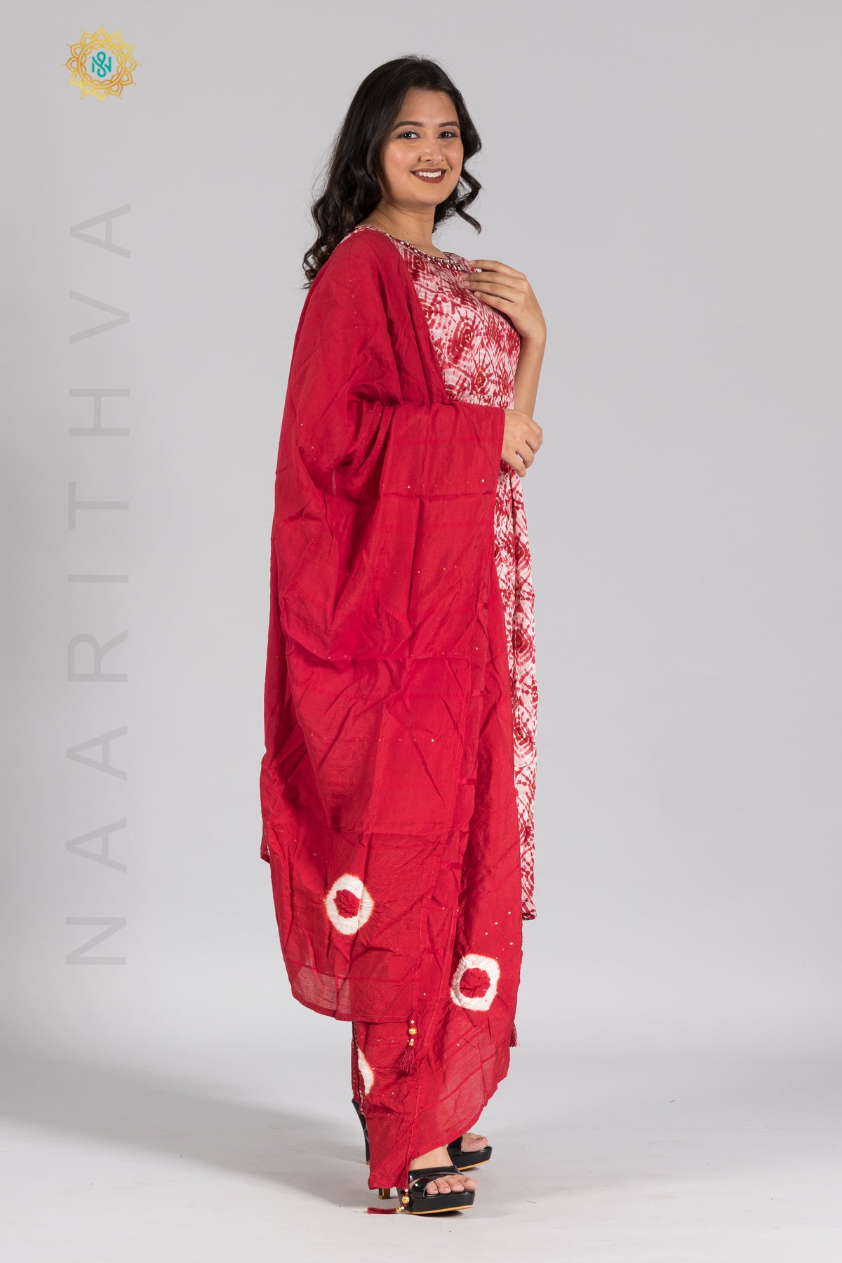 RED & WHITE - PARTY WEAR NAYRA CUT SALWAR SUIT WITH PARALLEL CUT PANT & DUPATTA