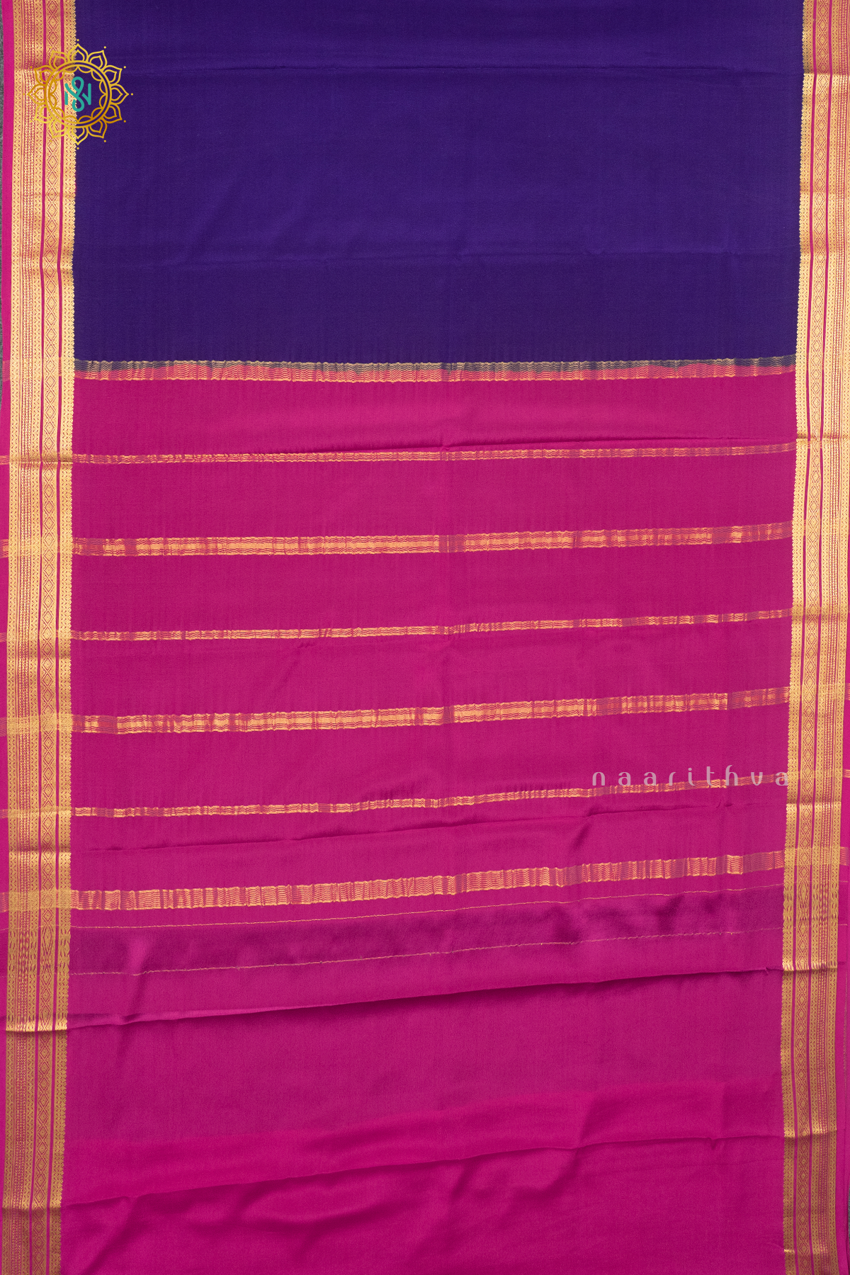 BLUE WITH PINK - PURE MYSORE CREPE SILK