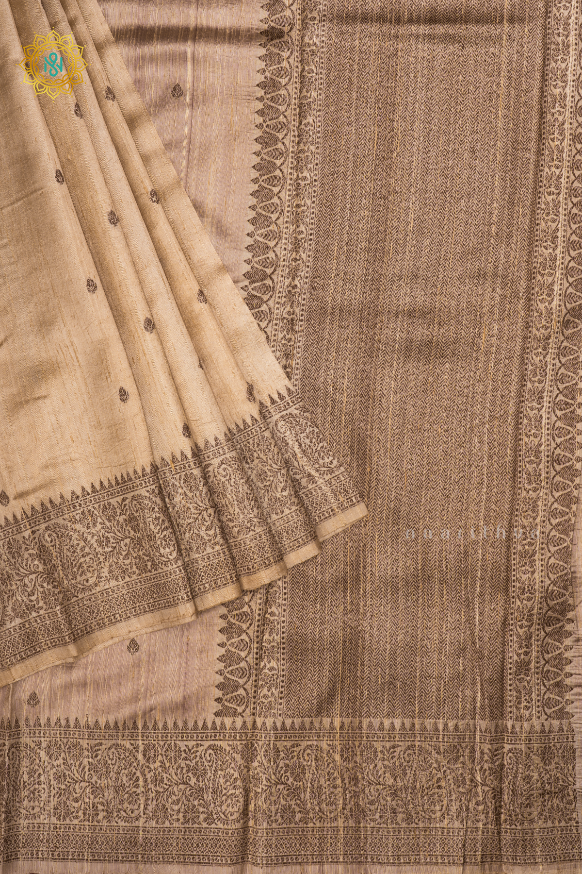 Off White with Red Pure Banarasi Raw Silk Saree With Allover Zari Buttas And Zari Border