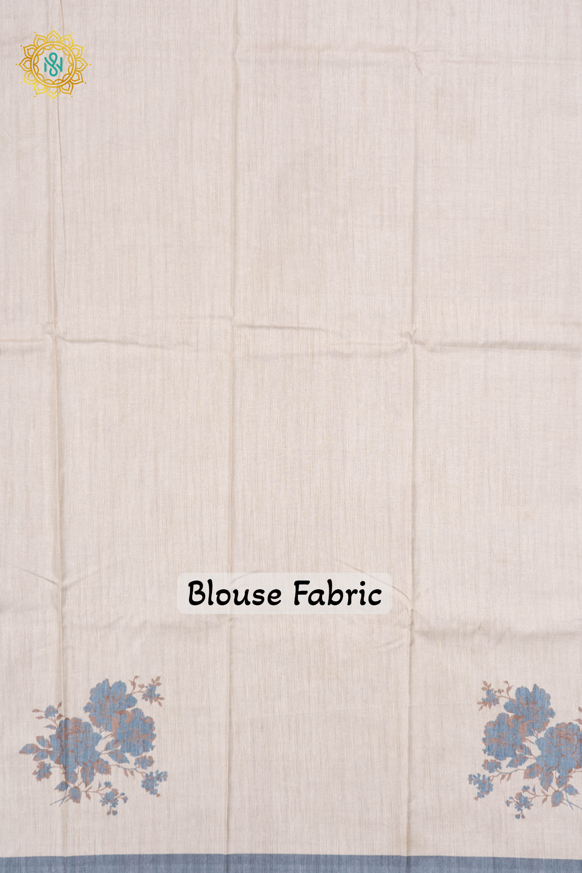 Off White With Aqua Blue Semi Tussar Silk Saree With Printed Body And Contrast Blouse