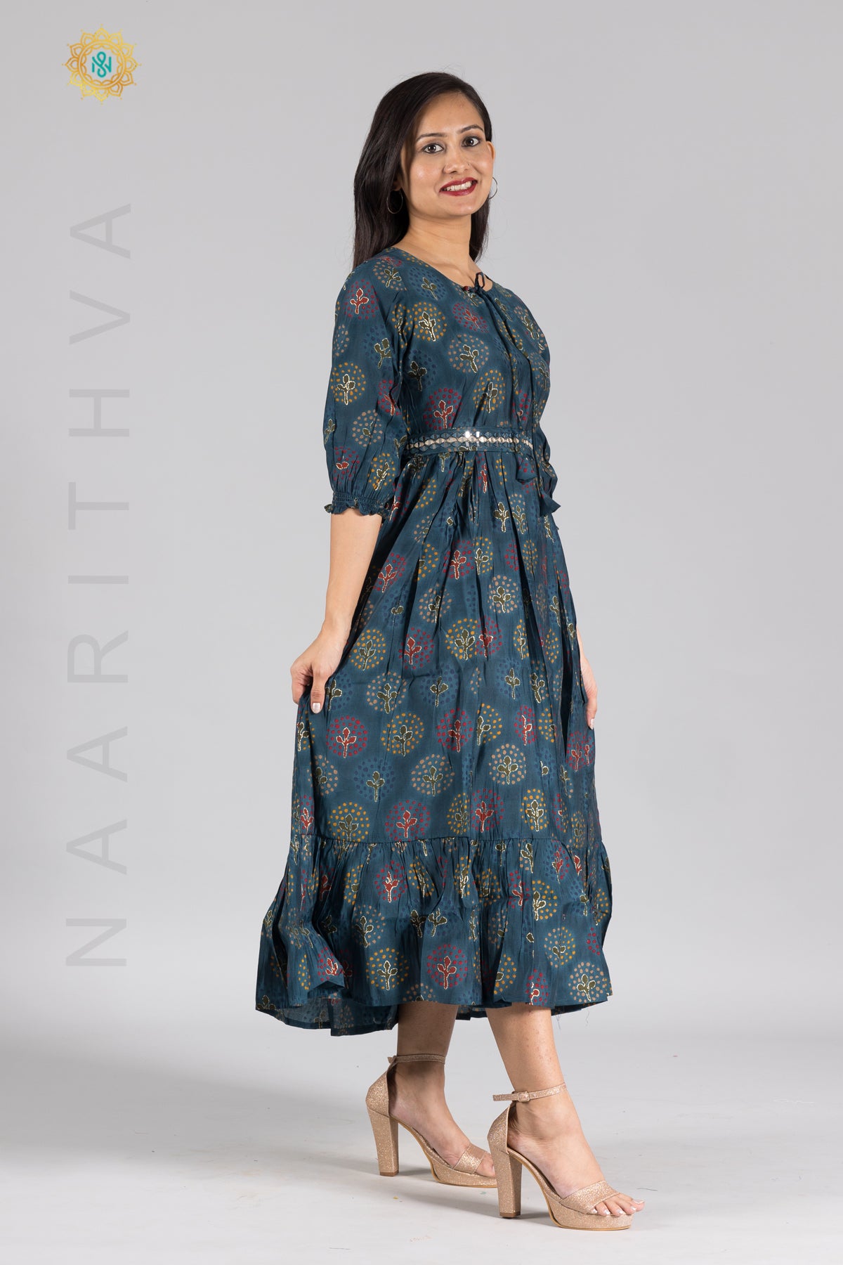 UMBRELLA PATTERN FOIL PRINTED DOUBLE LAYERED KURTI