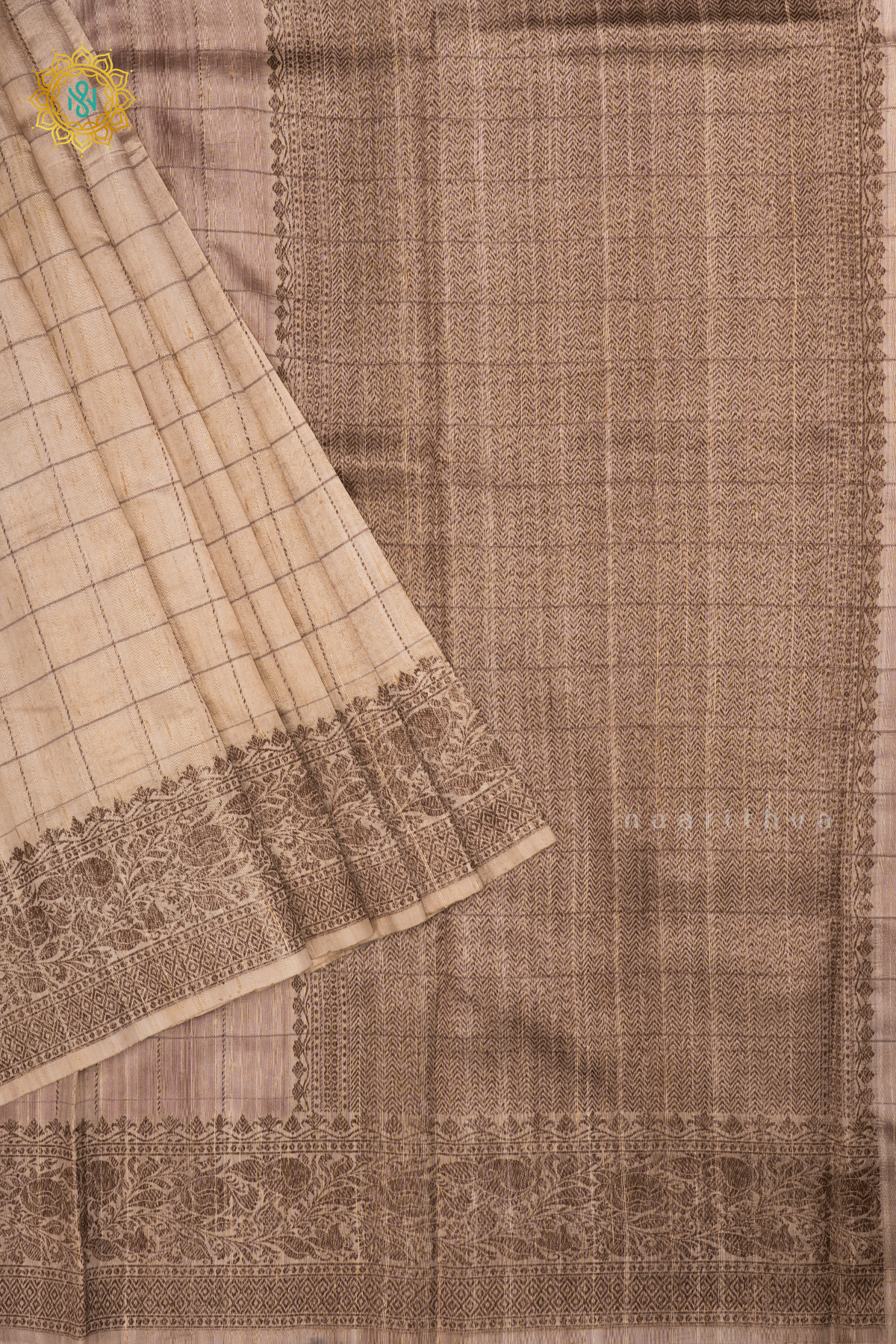 Off White with Red Pure Banarasi Raw Silk Saree With Allover Zari Checks And Zari Border