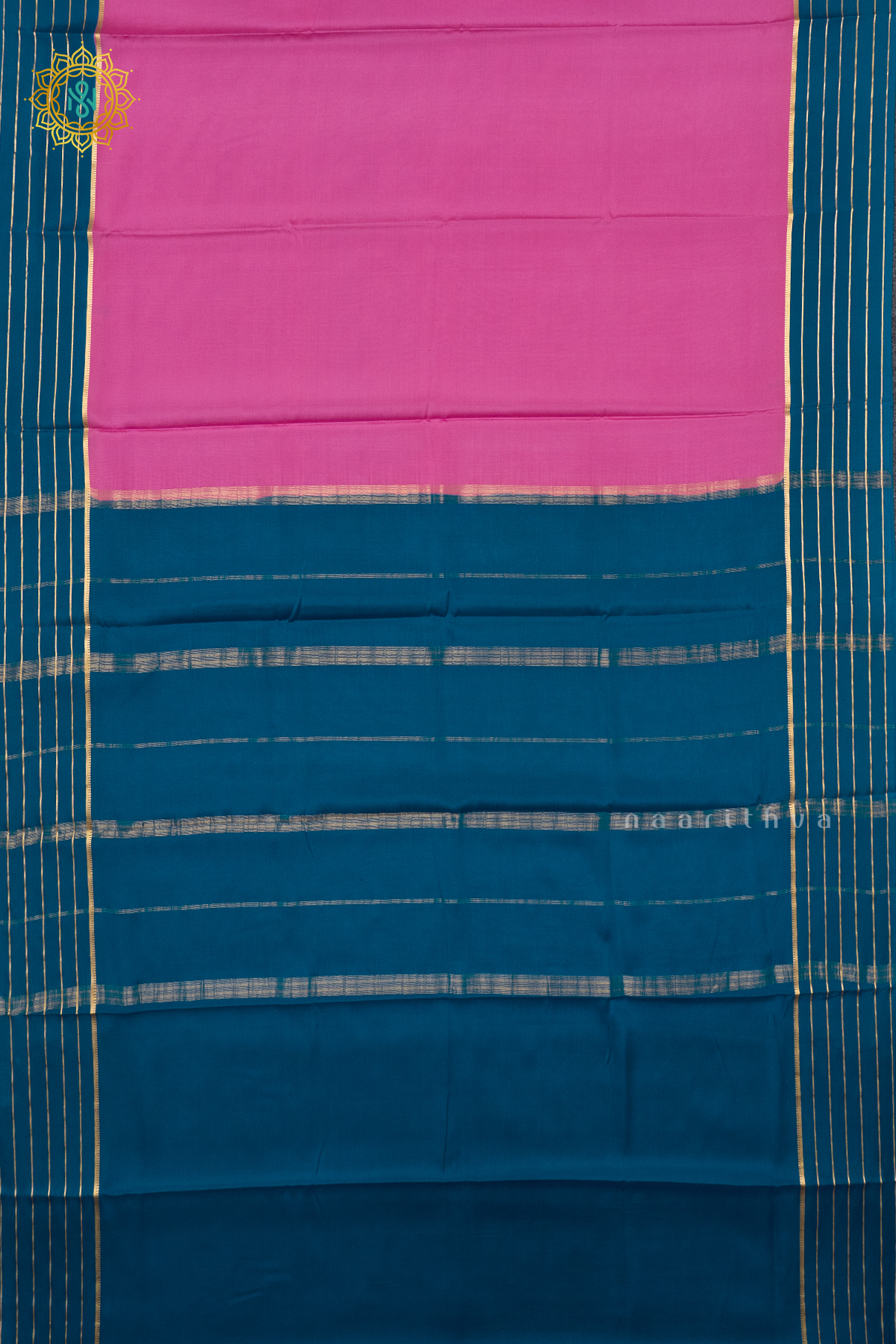 LIGHT PINK WITH PEACOCK BLUE - PURE MYSORE CREPE SILK