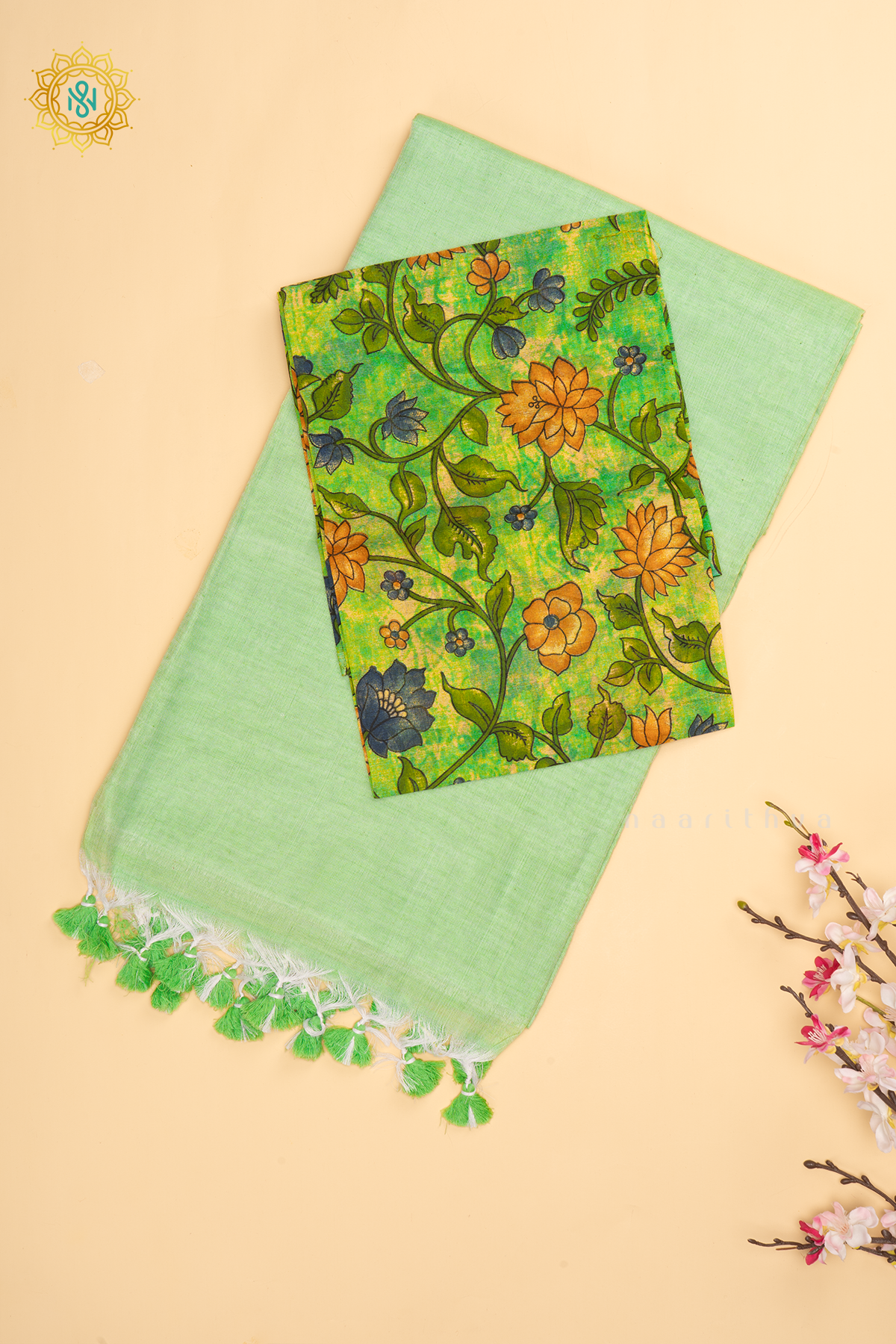 Pista Green Mul Cotton Saree Allover Plain Body