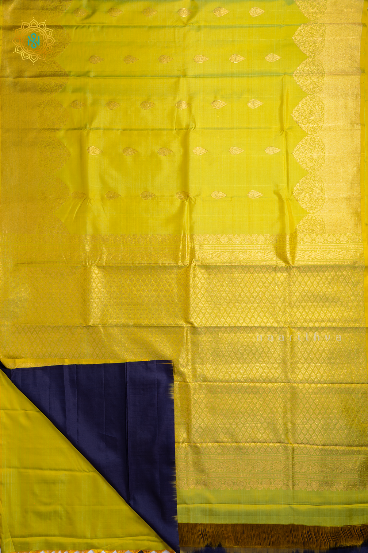 Parrot Green Pure Kanjivaram Silk Saree with Zari Woven Buttas and Zari Woven Border