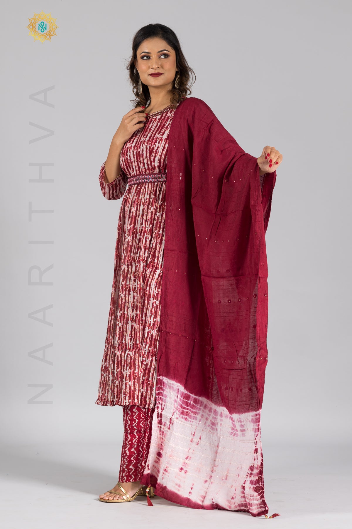 MAROON & WHITE - PARTY WEAR NAYRA CUT SALWAR SUIT WITH PARALLEL CUT PANT & DUPATTA