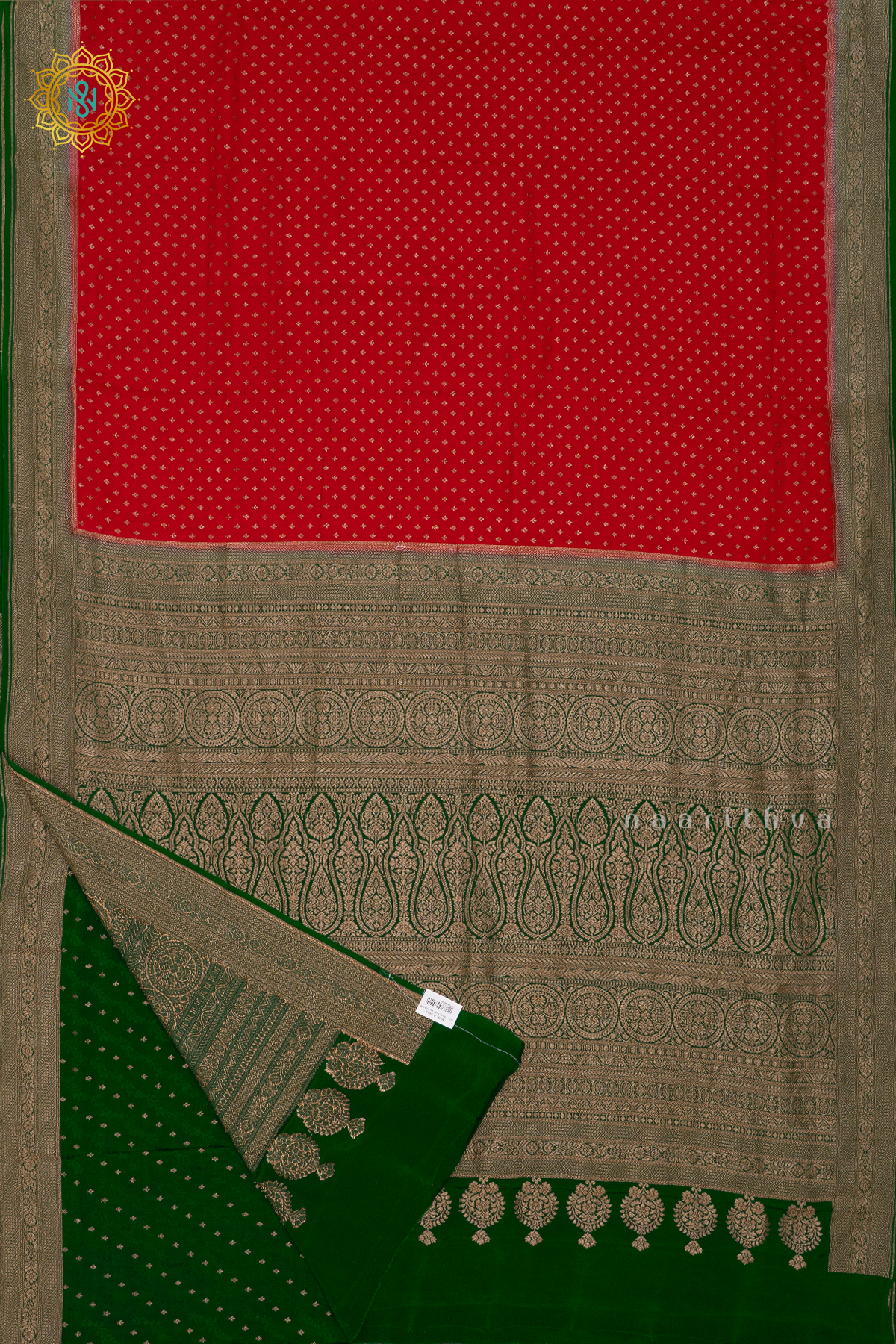 RED WITH GREEN - PURE BANARASI CREPE
