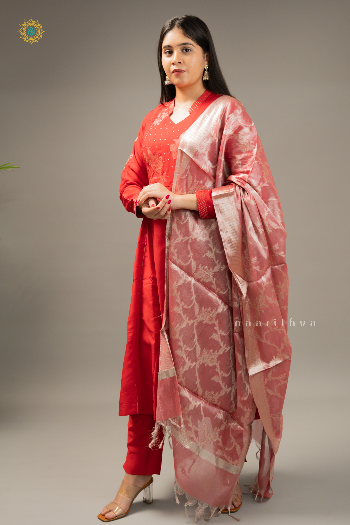 RED - COTTON 3PC SALWAR SUIT WITH TOP, BOTTOM & DUPATTA