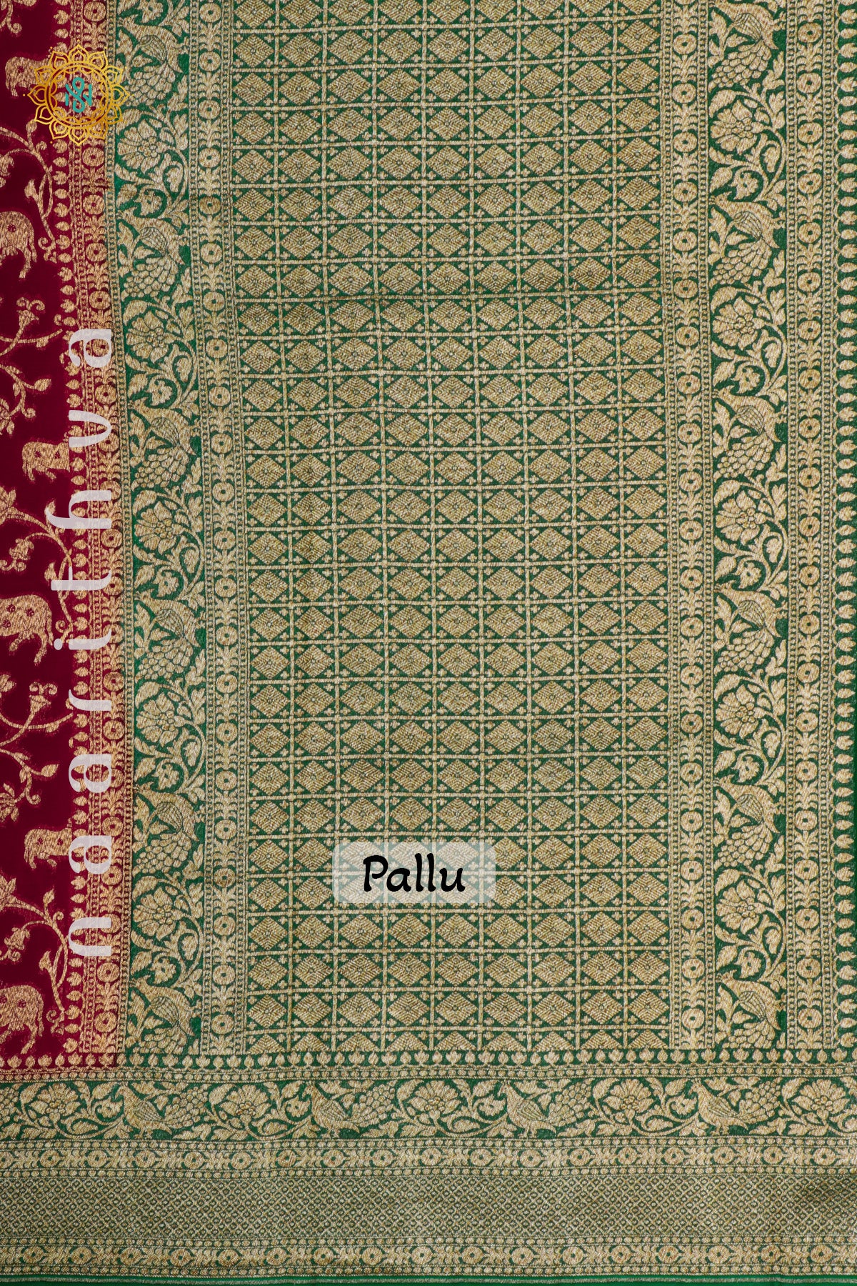 RED WITH GREEN - PURE HANDLOOM KHADDI GEORGETTE BANARAS