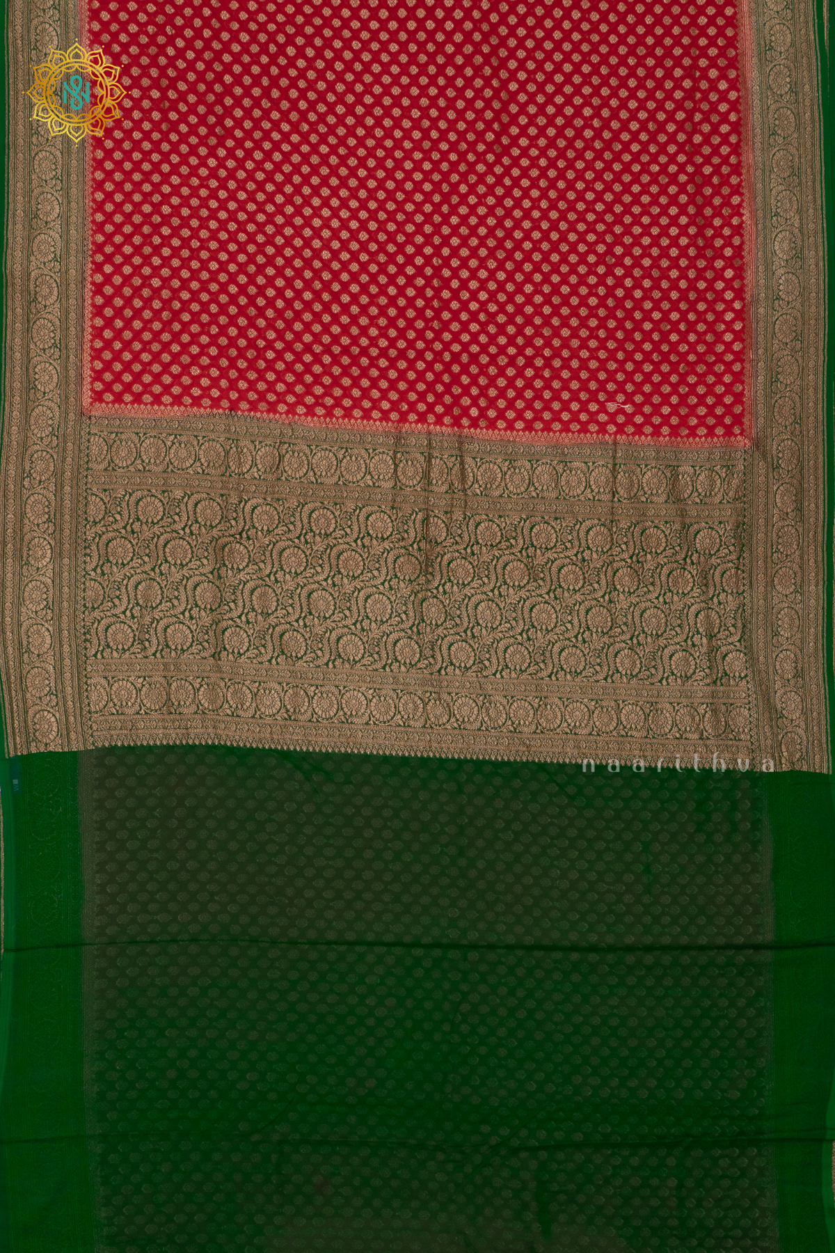 RED WITH GREEN - PURE BANARASI KHADDI GEORGETTE