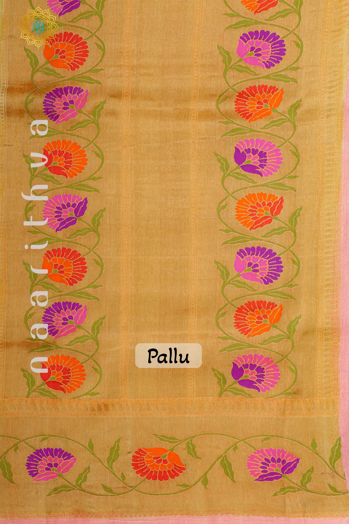 DUAL SHADE OF YELLOW WITH PEACHISH PINK - PURE HAND PAINTED TUSSAR GEORGETTE