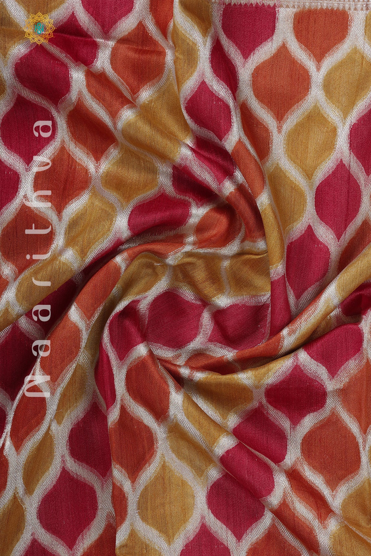 YELLOW WITH PINK & ORANGE - PURE HANDLOOM TUSSAR SILK