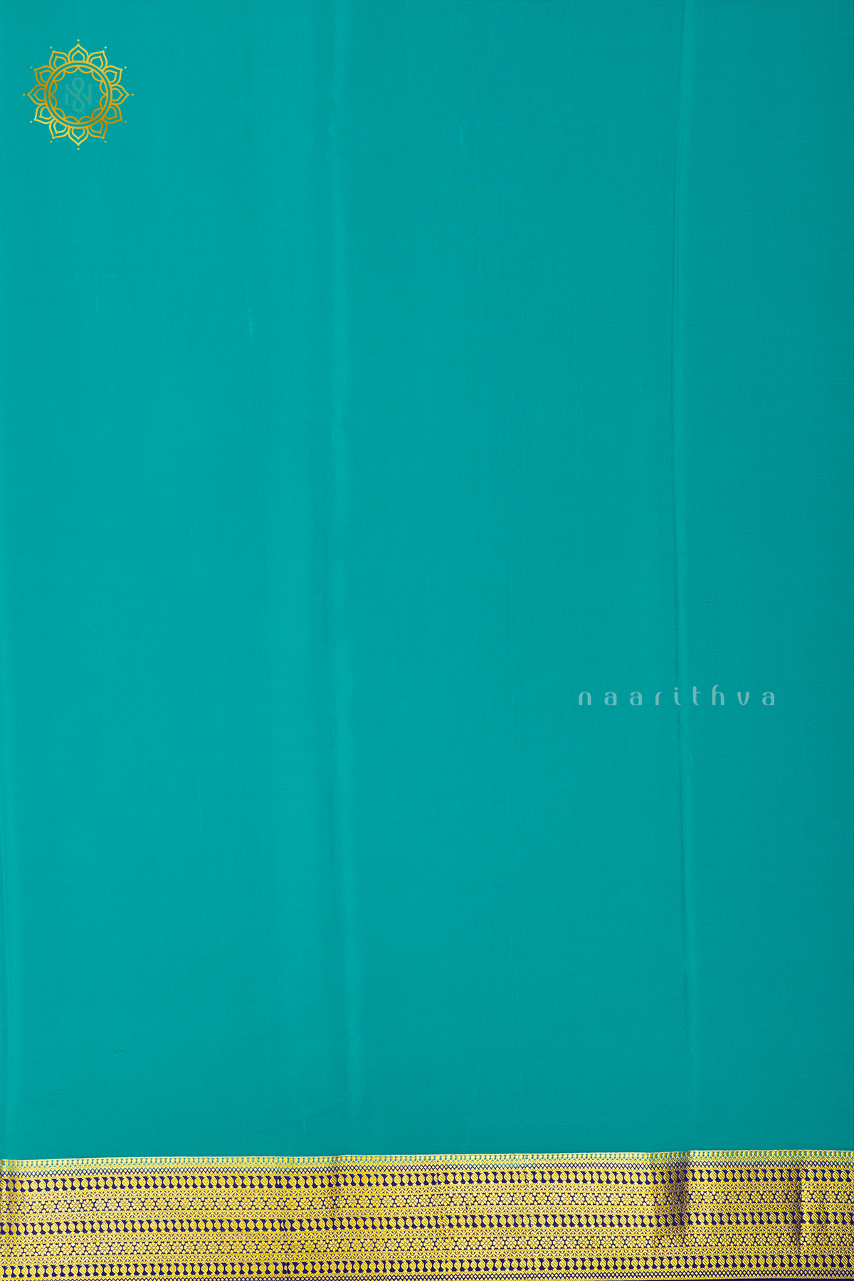 AQUA BLUE WITH ROYAL BLUE - PURE MYSORE CREPE SILK