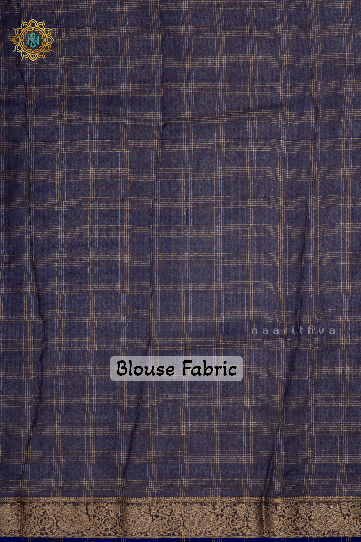NAVY BLUE - SEMI GERORGETTE ZARI CHECKS BODY WITH PRINTED BUTTAS AND ZARI BORDER