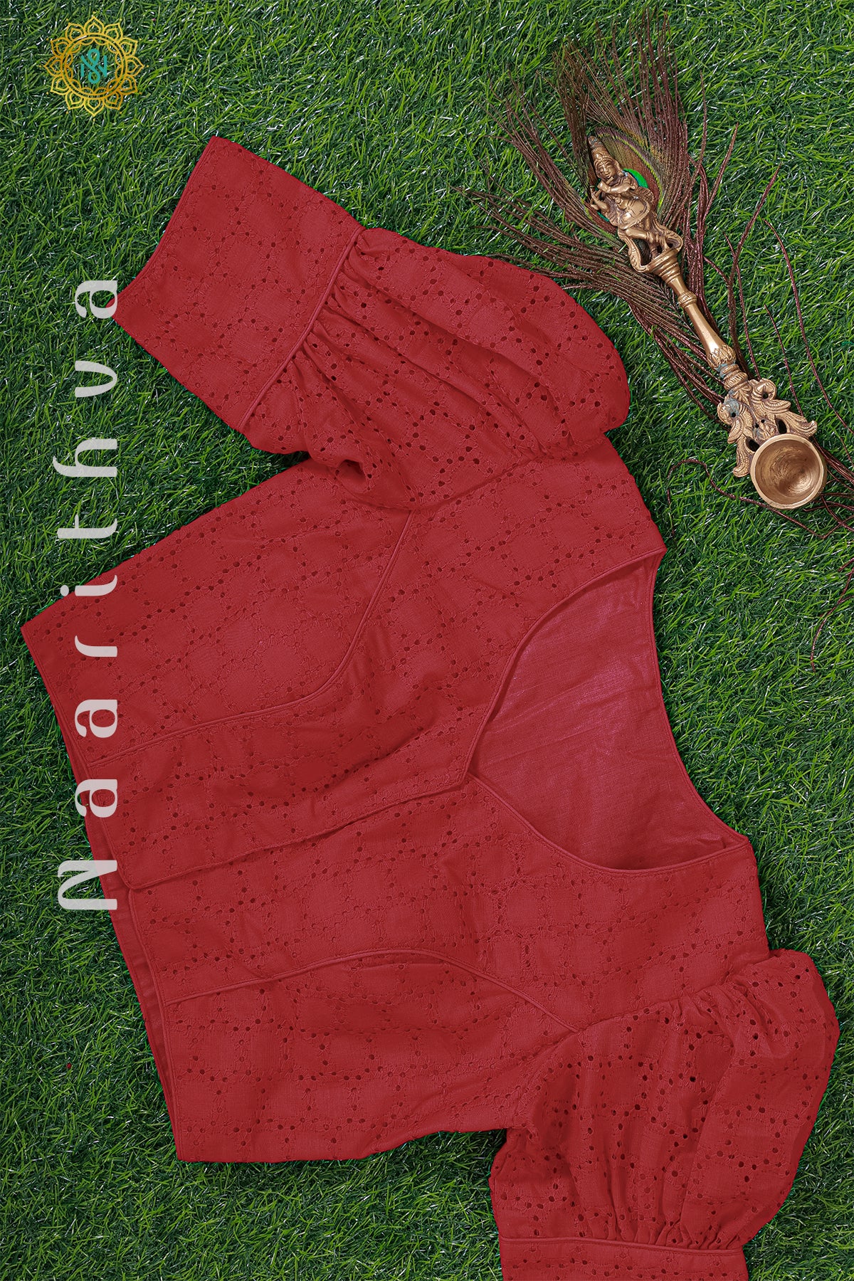RED - READYMADE COTTON HAKOBA BLOUSE WITH PUFF SLEEVES