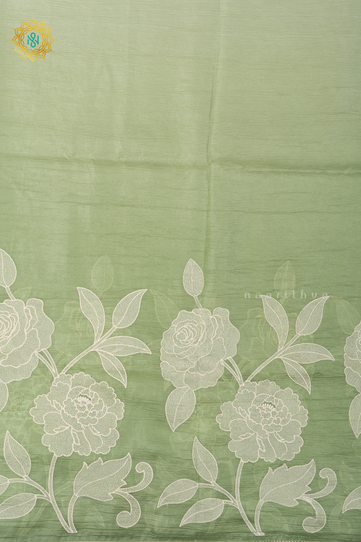 GREEN - CRUSH TISSUE WITH EMBROIDERY