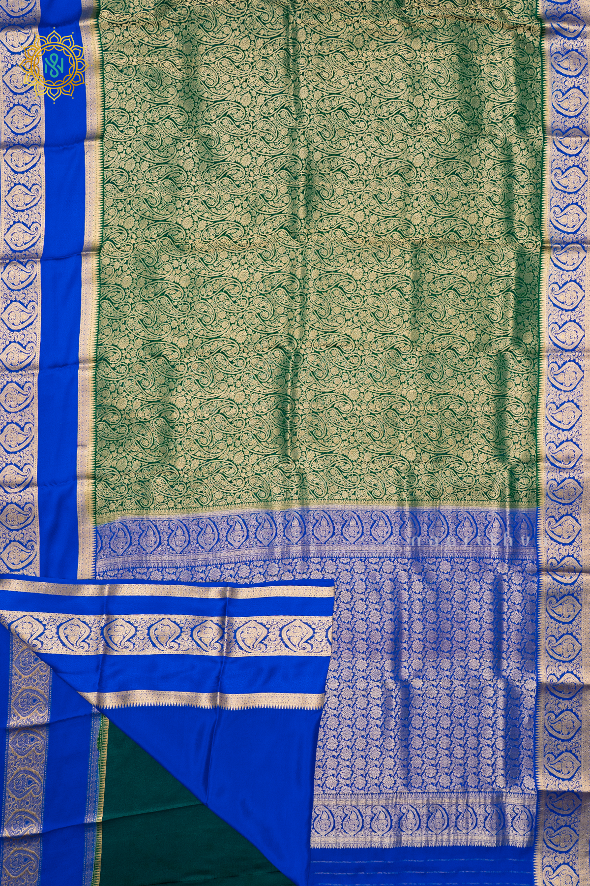 GREEN WITH BLUE - PURE MYSORE CREPE SILK