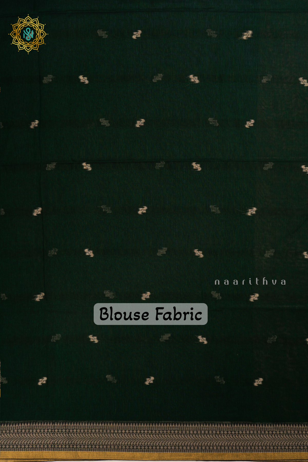 Bottle Green Mul Cotton Saree Thread Woven Buttas On The Body With Thread and Zari Woven Border