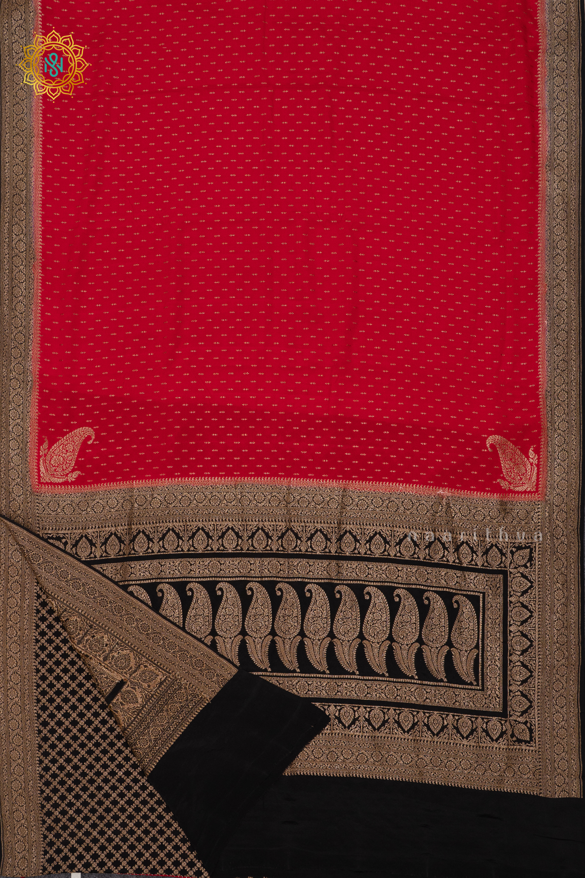 RED WITH BLACK - PURE BANARASI CREPE
