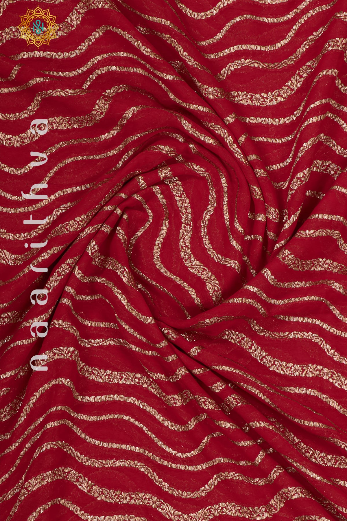 RED WITH NAVY BLUE - PURE HANDLOOM KHADDI GEORGETTE BANARAS