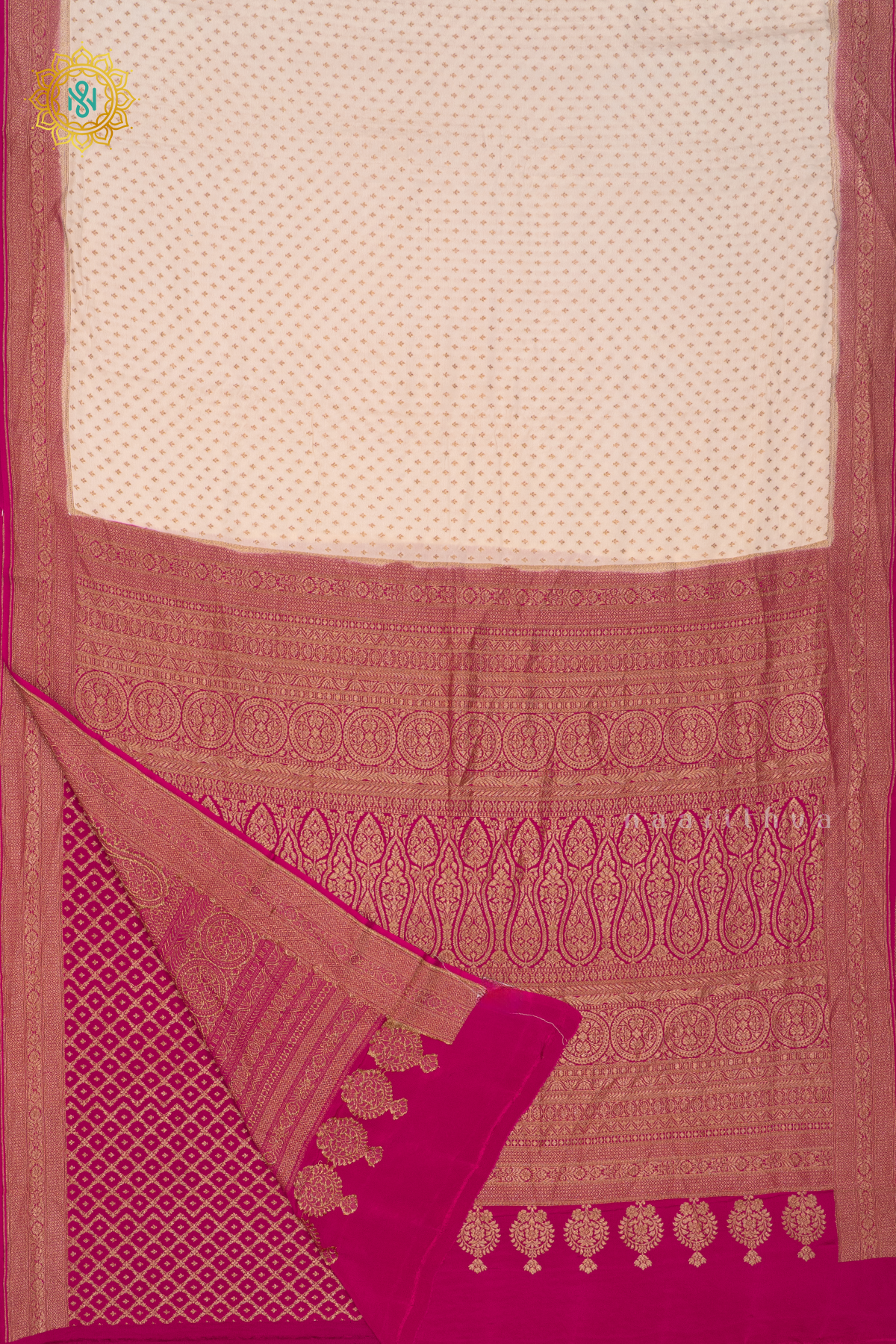 WHITE WITH PINK - PURE BANARASI CREPE