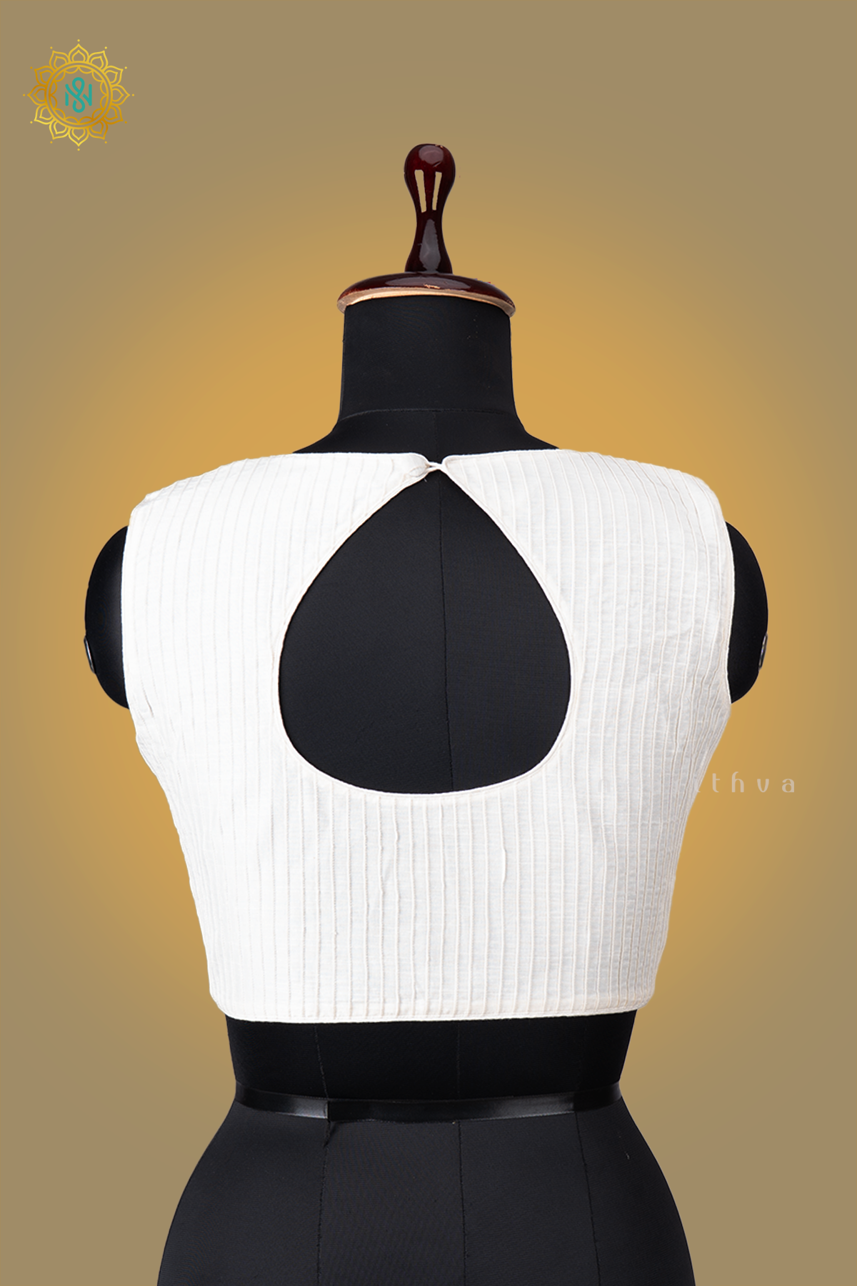 White Sleevless Cotton Readymade Blouse With Pleated Pattern