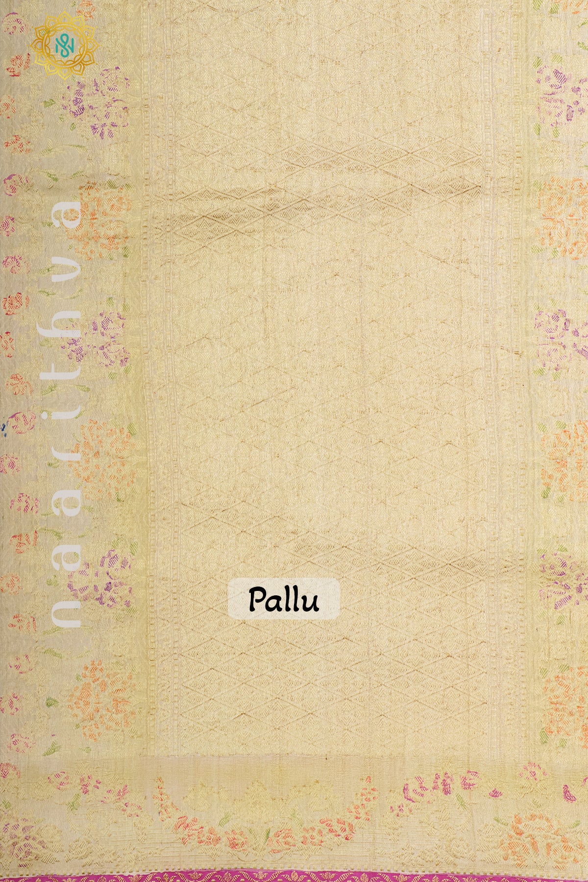 BLUE WITH OFF WHITE & RANI PINK - PURE HAND PAINTED TUSSAR GEORGETTE