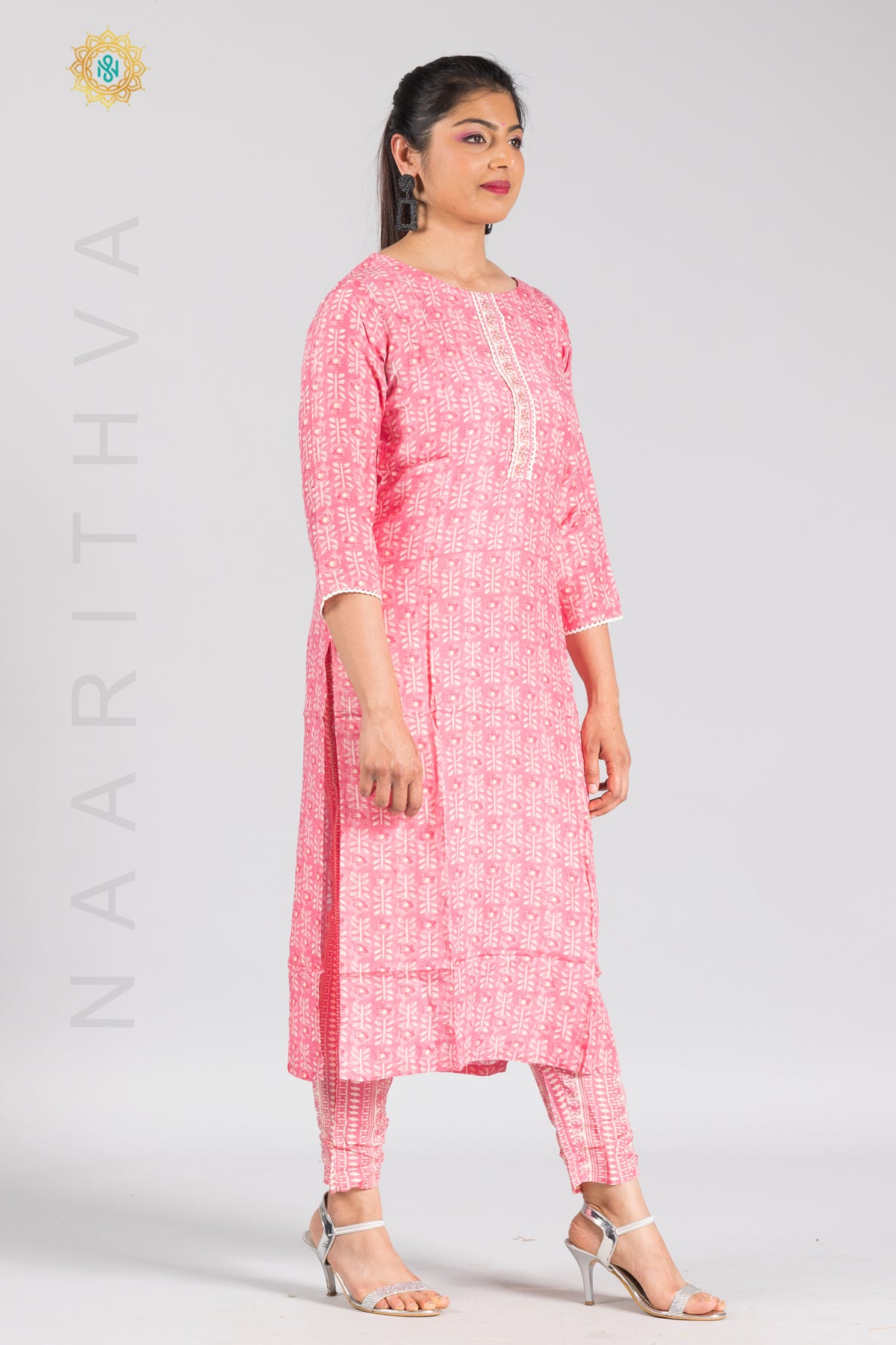 PINK - PRINTED STRAIGHT CUT KURTI & BOTTOM SUIT