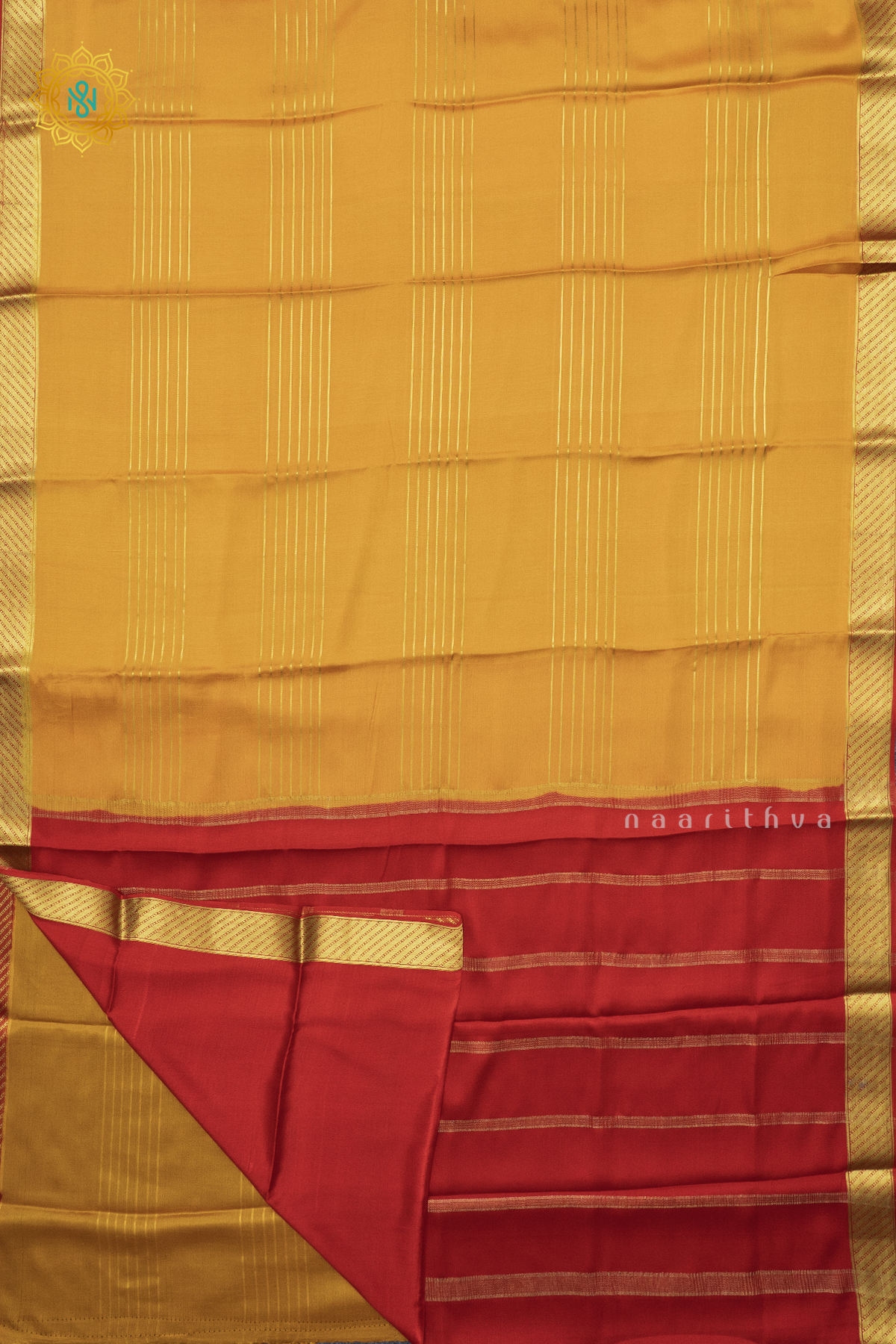 YELLOW WITH RED - PURE MYSORE CREPE SILK
