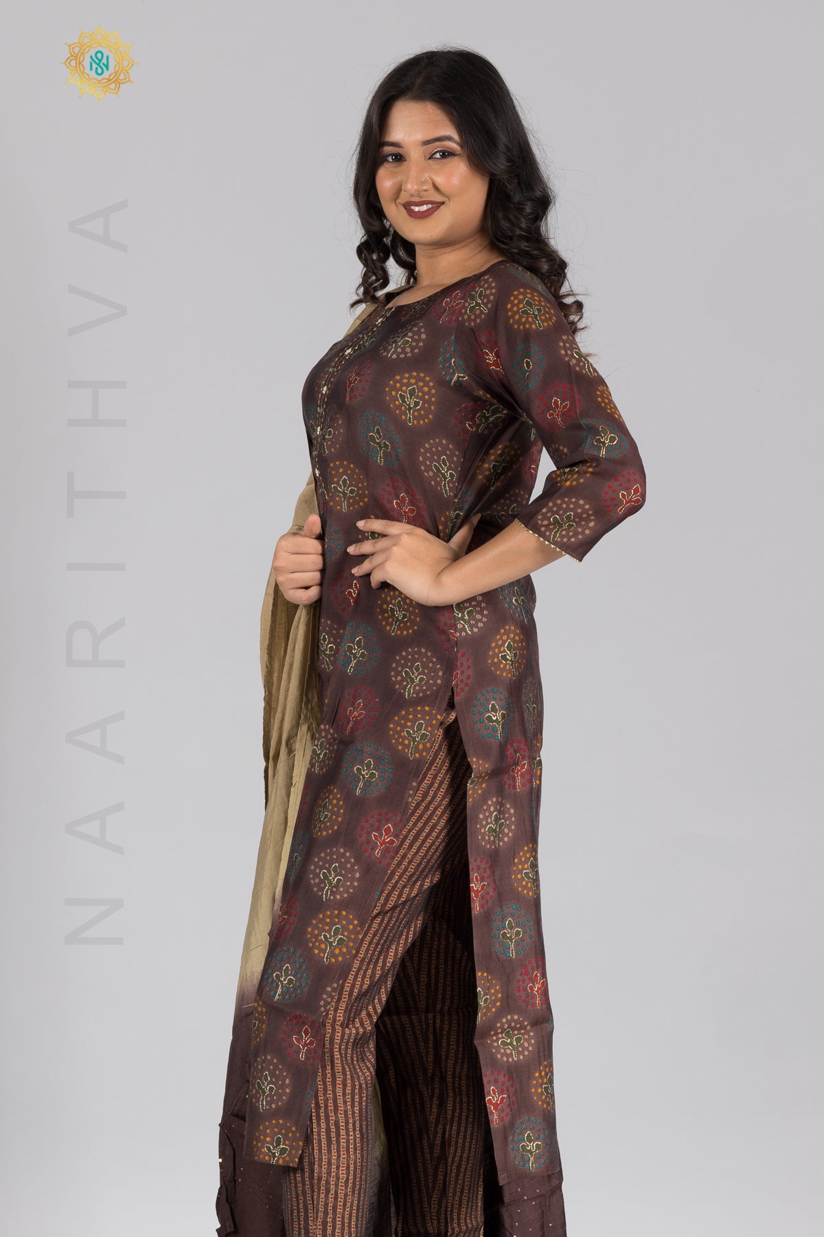 BROWN - KURTI SET WITH STRAIGHT CUT PANT AND DUPATTA