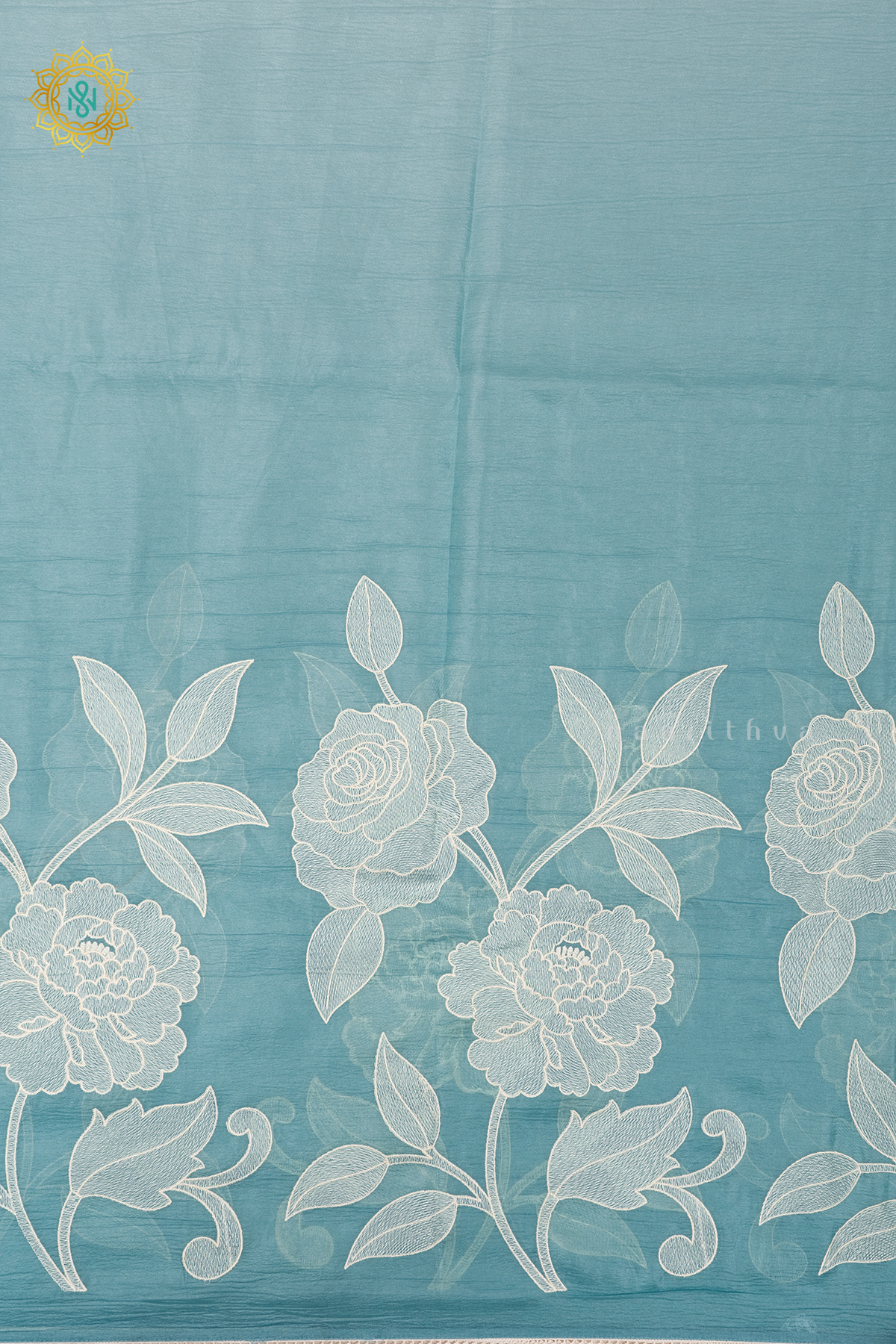 AQUA BLUE - CRUSH TISSUE WITH EMBROIDERY