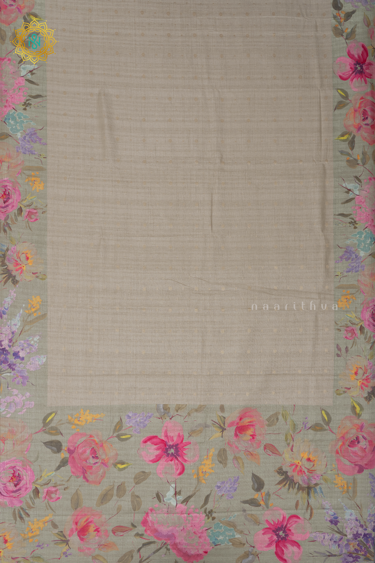 OFF WHITE WITH PISTA GREEN - SEMI TUSSAR SILK