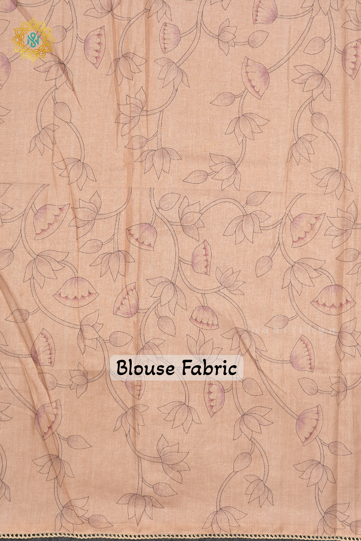OFF WHITE WITH PEACH - LINEN TISSUE WITH APPLIQUE WORK