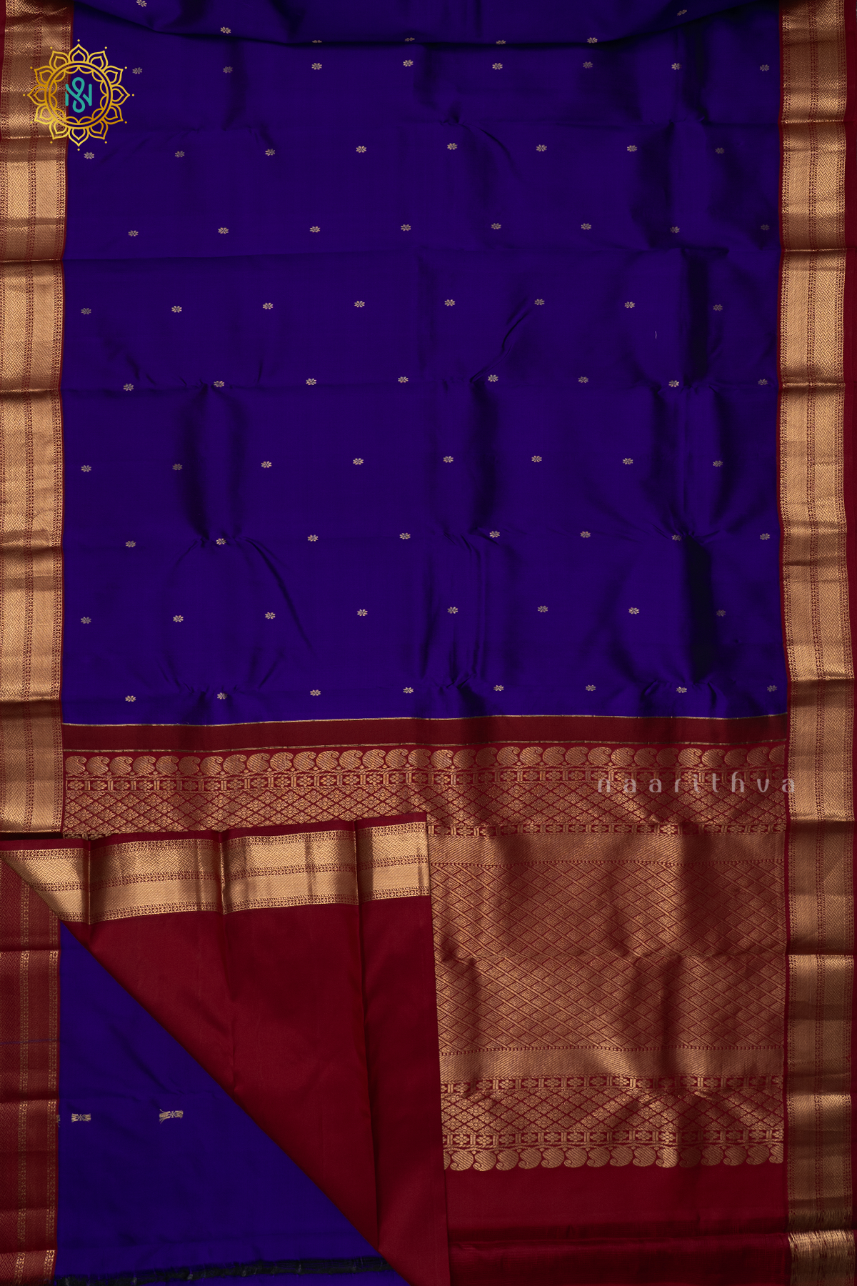 BLUE WITH MAROON - PURE KANJIVARAM SILK