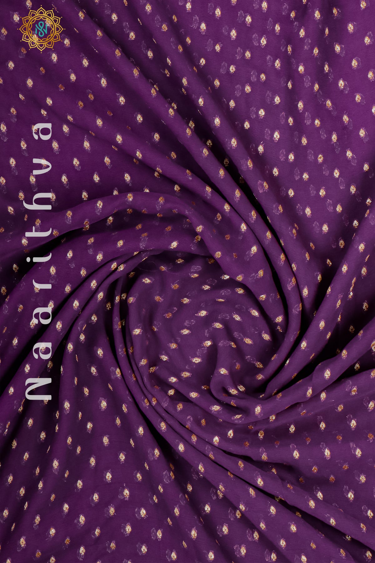 PURPLE WITH SKY BLUE, GREEN & BLUE - PURE HANDLOOM KHADDI GEORGETTE BANARAS