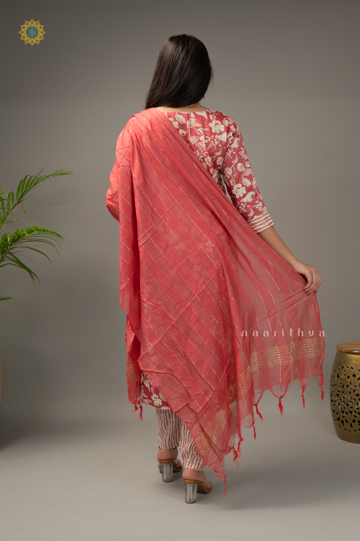 RED - COTTON 3PC SALWAR SUIT WITH PRINTED TOP, BOTTOM & DUPATTA